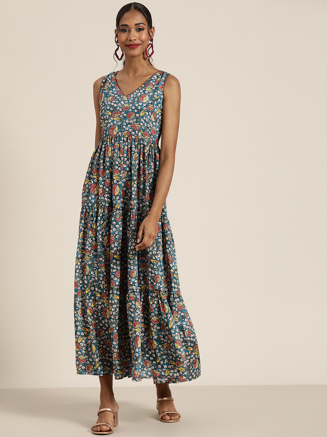 

Shae by SASSAFRAS Teal & Maroon Floral Ethnic Maxi Dress
