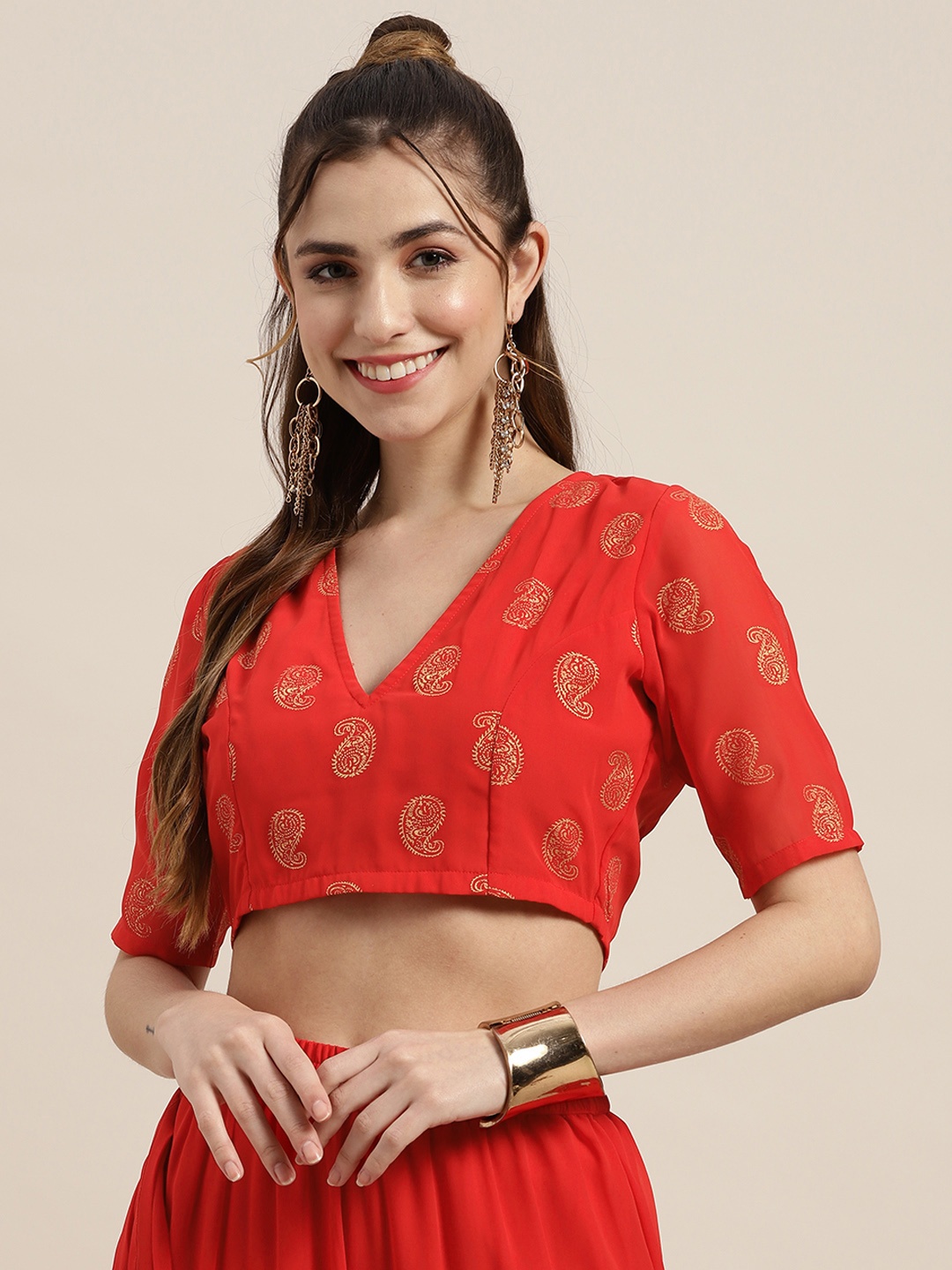 

Shae by SASSAFRAS Red & Gold-Toned Print Crop Top