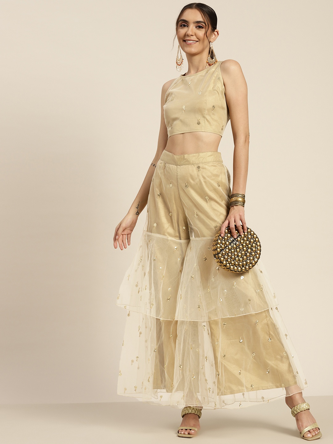 

Shae by SASSAFRAS Women Beige Embellished Ethnic Palazzos