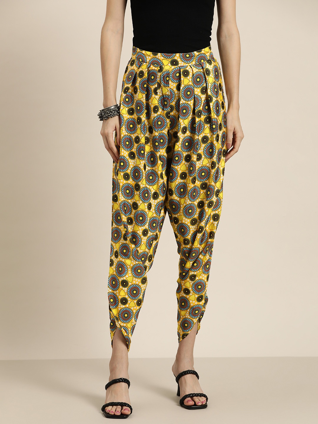 

Shae by SASSAFRAS Women Yellow & Black Printed Dhoti Pants