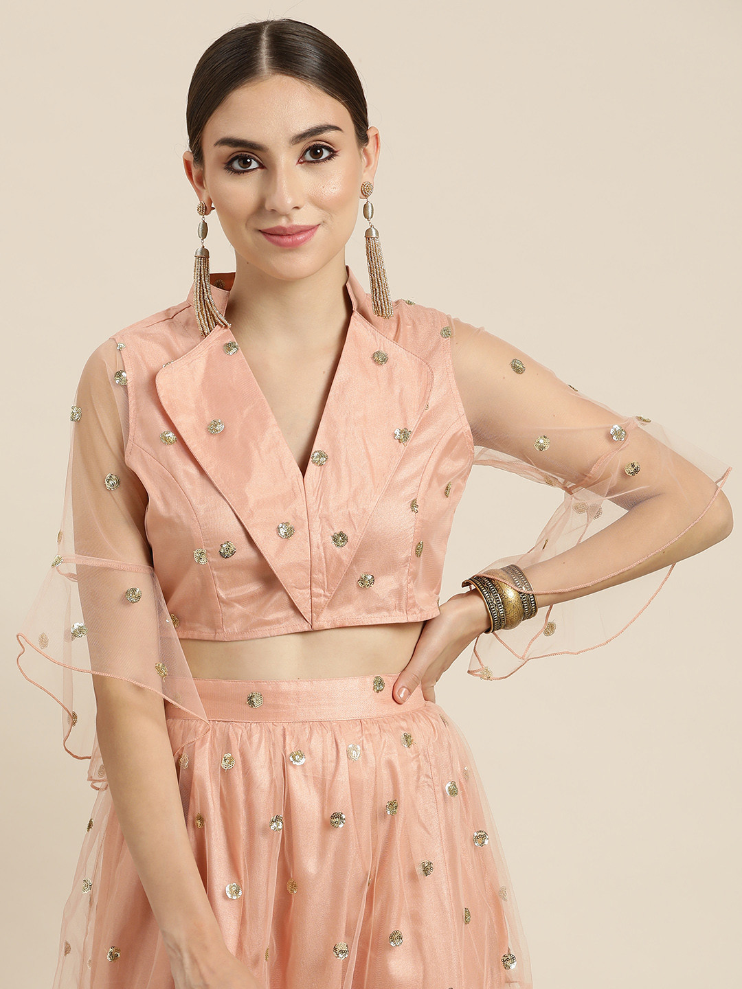 

Shae by SASSAFRAS Peach-Coloured & Gold-Toned Embellished Crop Top