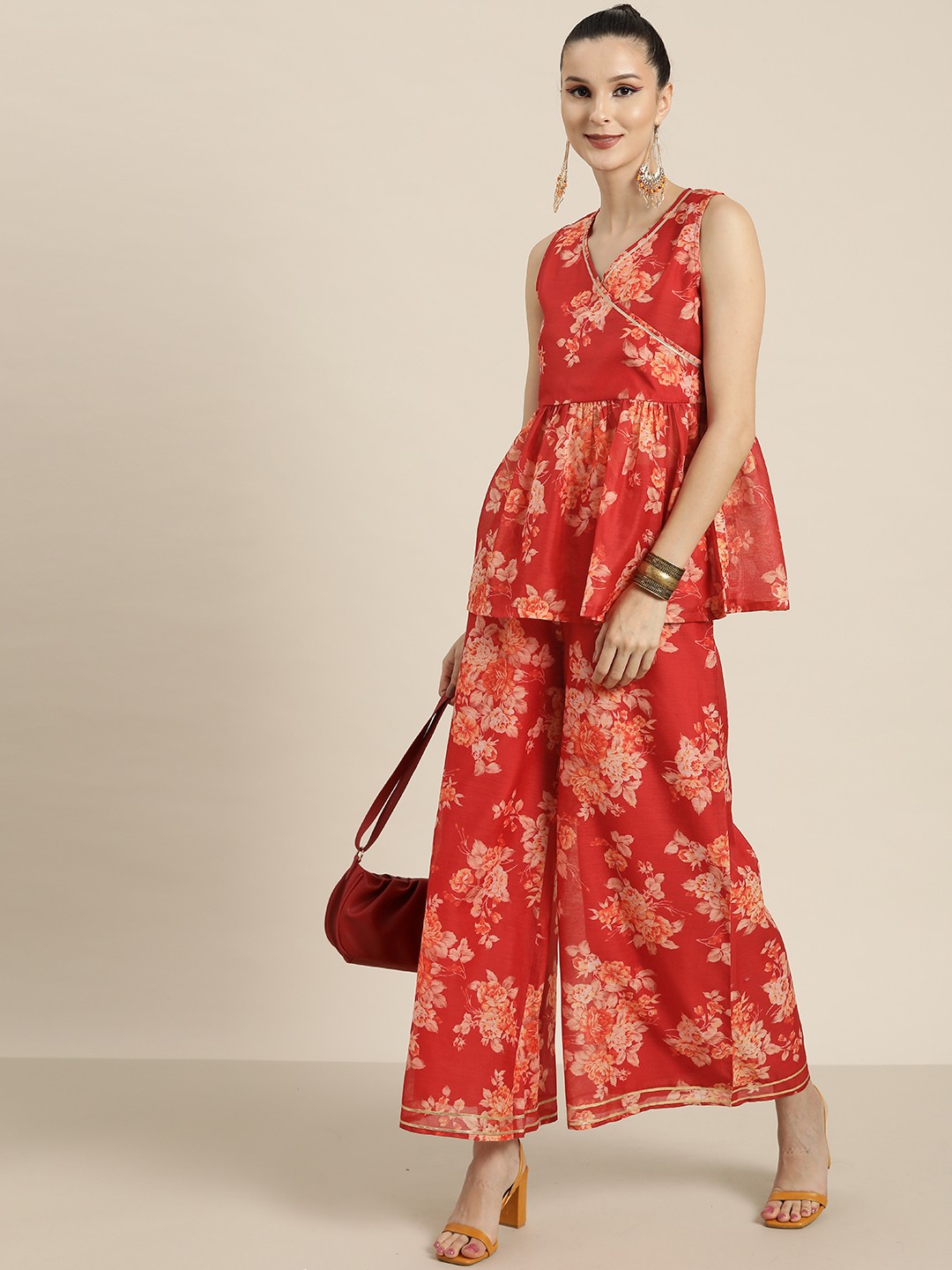 

Shae by SASSAFRAS Women Red Floral Printed Ethnic Palazzos