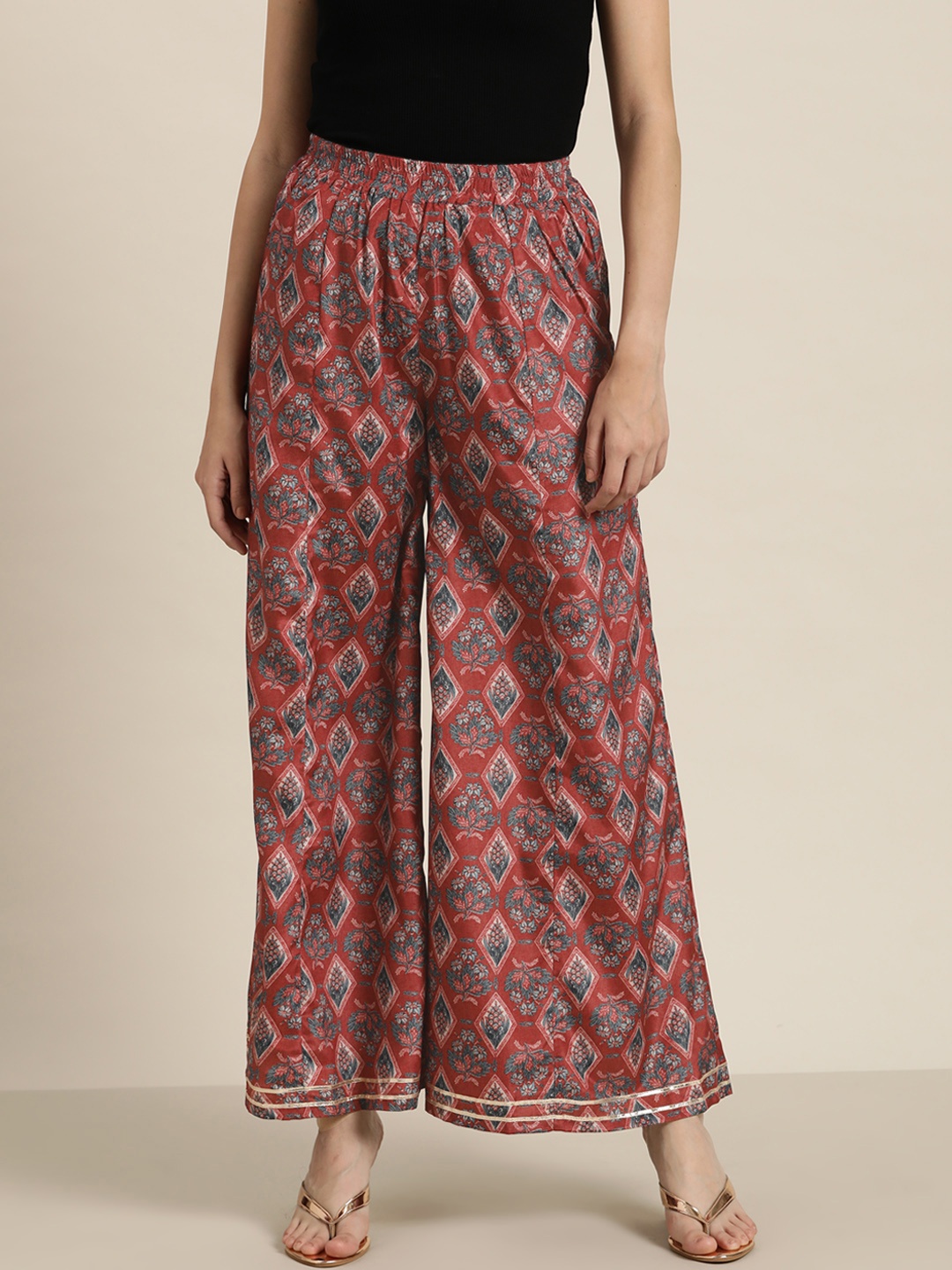 

Shae by SASSAFRAS Women Maroon Floral Printed Ethnic Palazzos