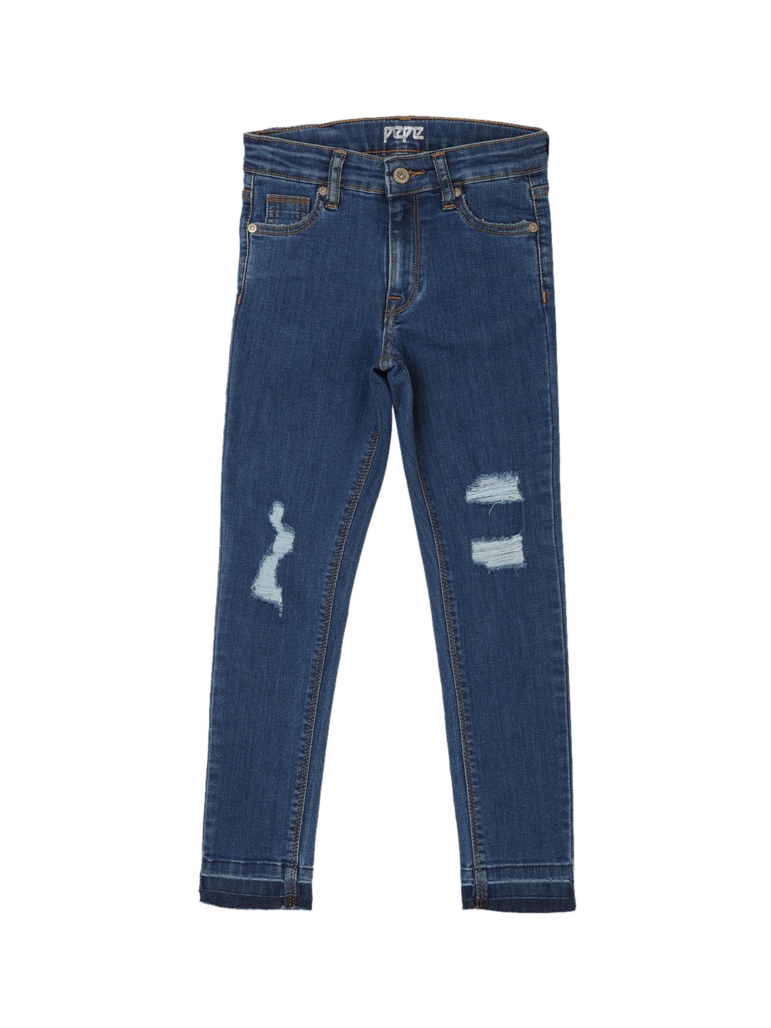 

Pepe Jeans Girls Blue Skinny Fit High-Rise Mildly Distressed Cotton Jeans