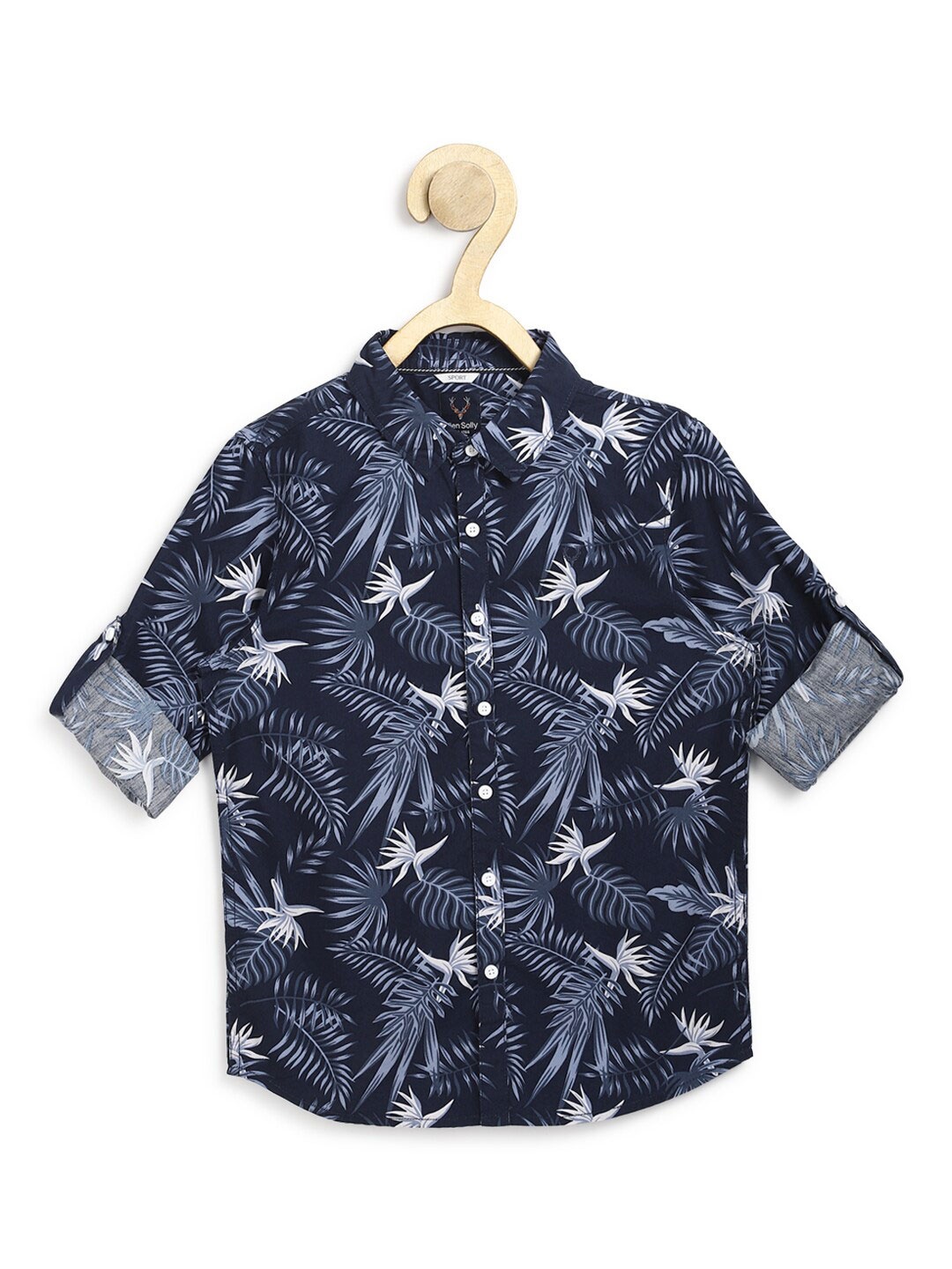 

Allen Solly Junior Boys Navy Blue Slim Fit Floral Printed Pure Cotton Casual Shirt