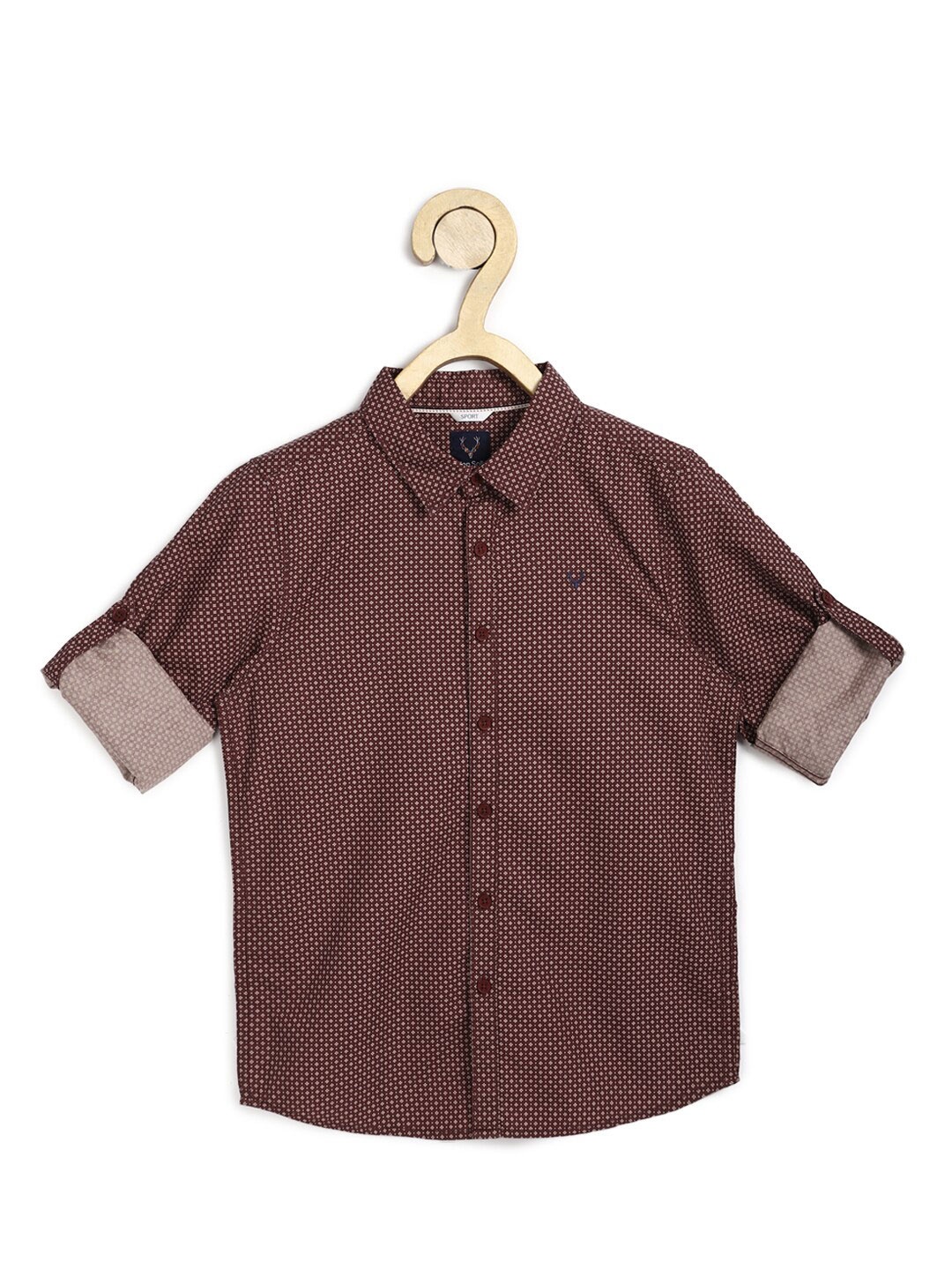 

Allen Solly Junior Boys Maroon Slim Fit Printed Cotton Casual Shirt