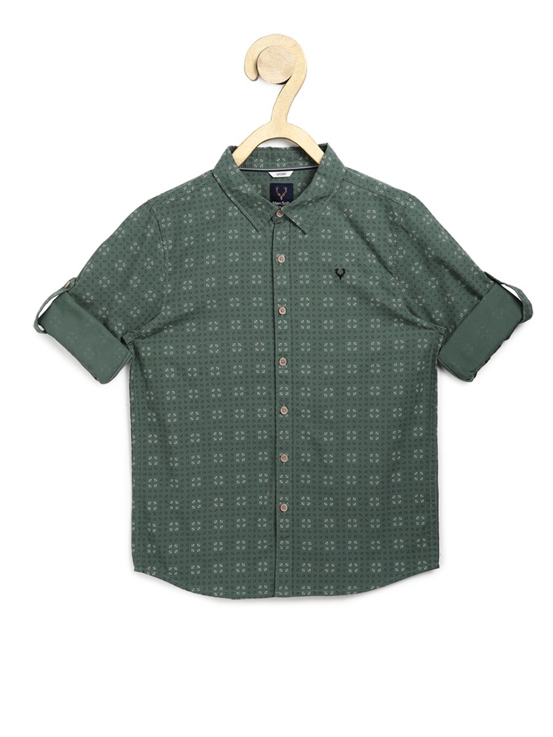 

Allen Solly Junior Boys Green & White Slim Fit Printed Pure Cotton Casual Shirt