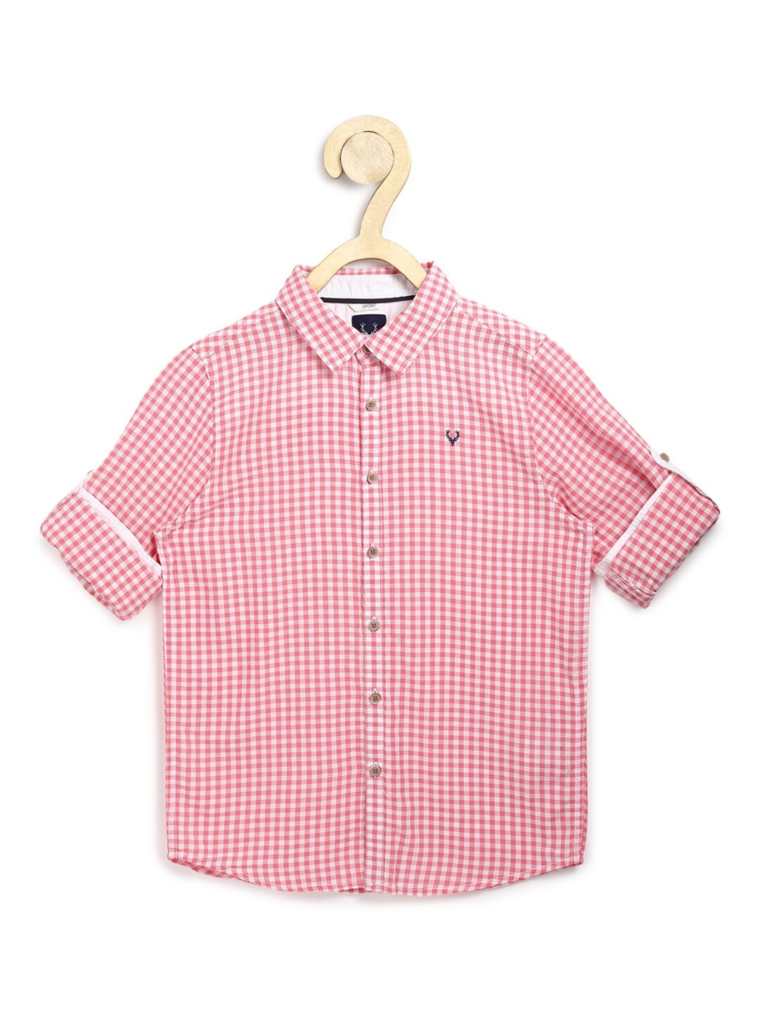 

Allen Solly Junior Boys Pink Slim Fit Checked Pure Cotton Casual Shirt
