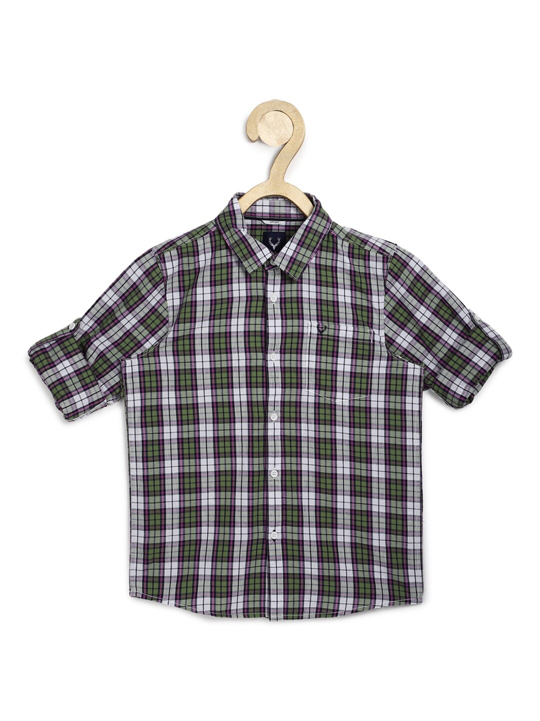 

Allen Solly Junior Boys Green & White Slim Fit Tartan Checked Cotton Casual Shirt