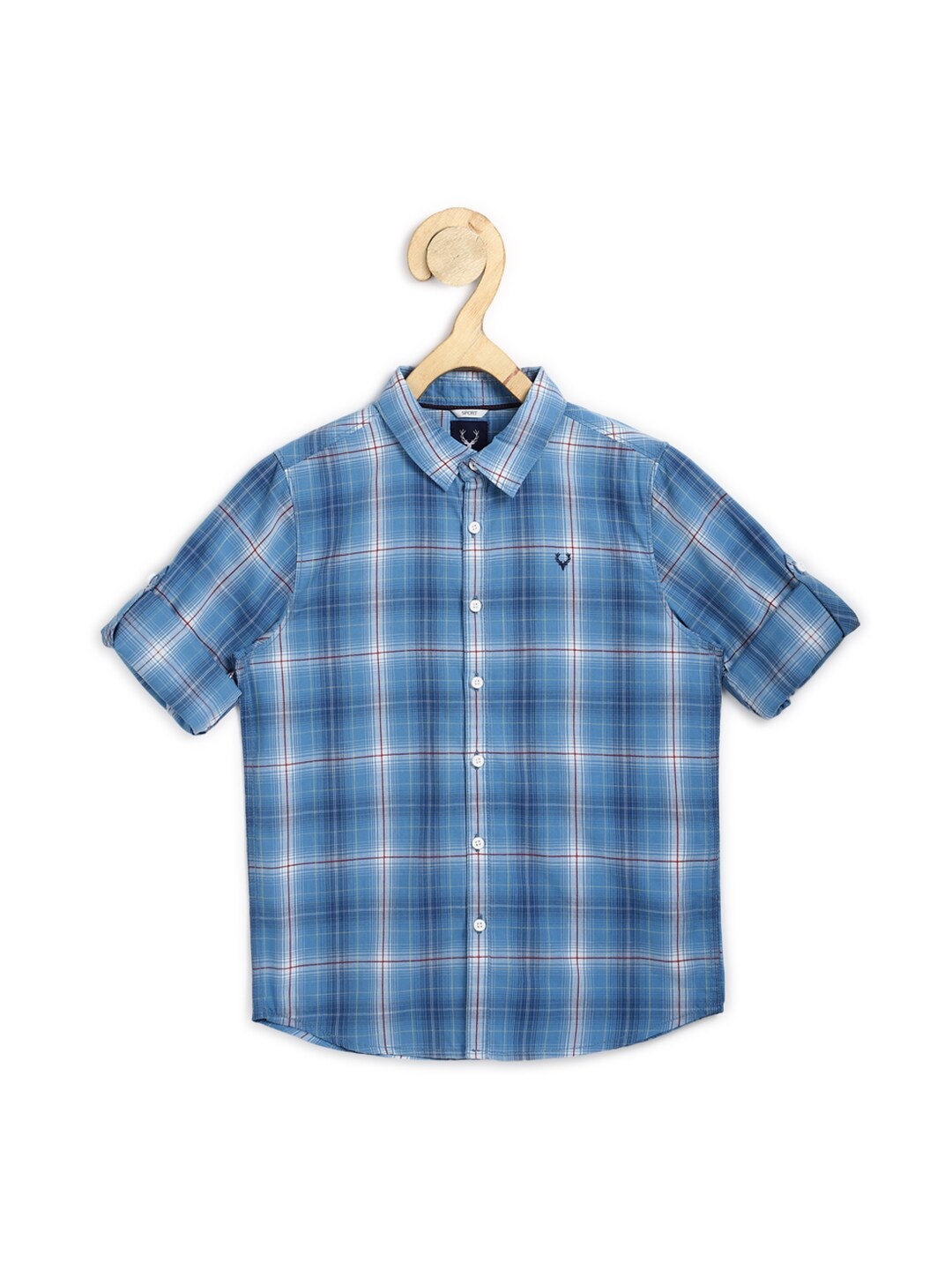 

Allen Solly Junior Boys Blue Tartan Checks Checked Slim Fit Cotton Casual Shirt