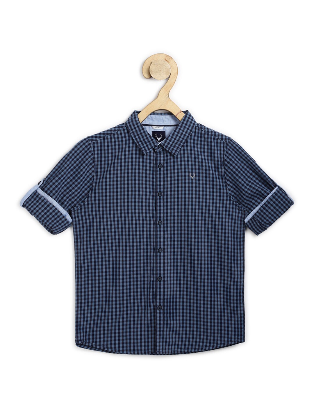

Allen Solly Junior Boys Navy Blue Slim Fit Checked Cotton Casual Shirt