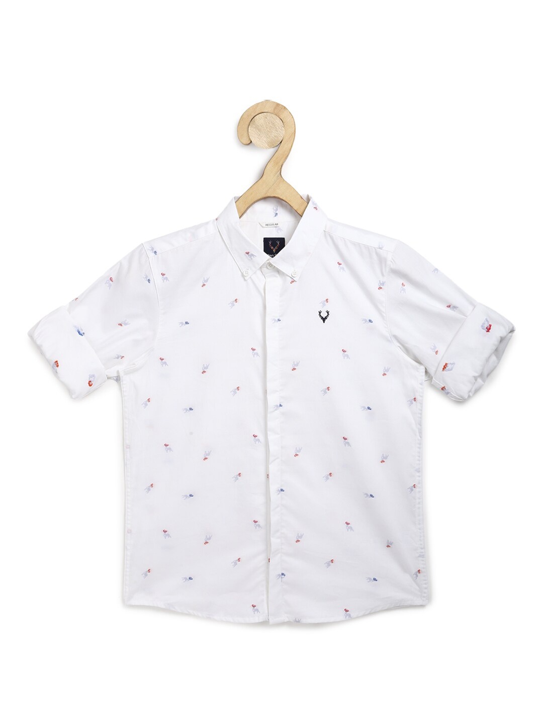 

Allen Solly Junior Boys White Printed Button-Down Collar Pure Cotton Casual Shirt