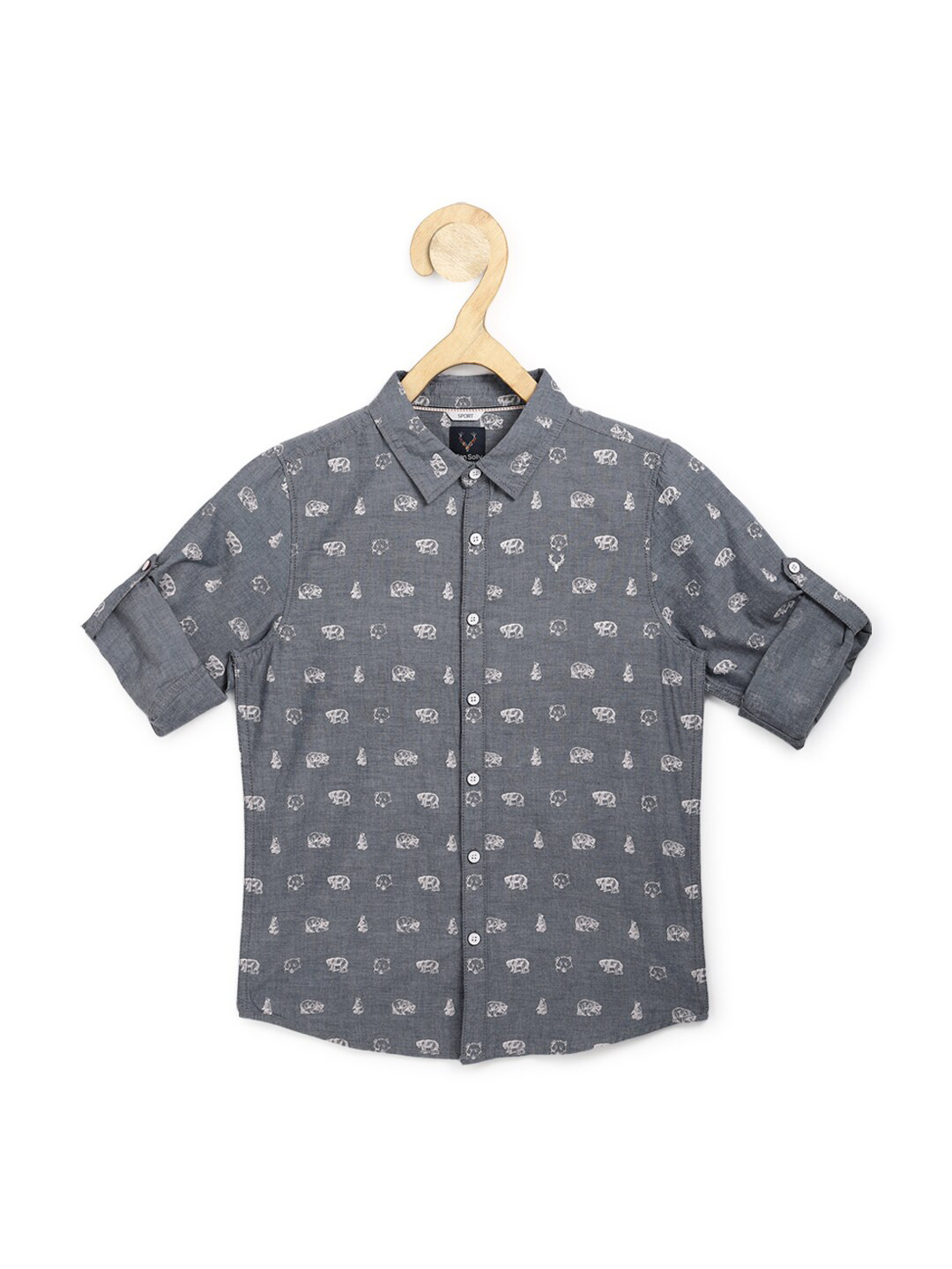 

Allen Solly Junior Boys Grey Slim Fit Printed Cotton Casual Shirt