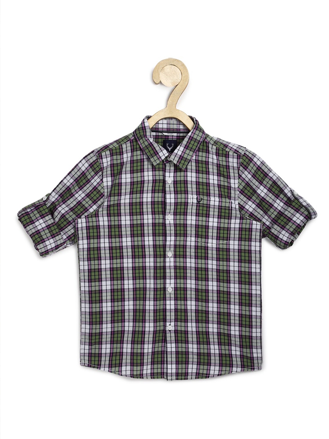 

Allen Solly Junior Boys Green & White Slim Fit Tartan Checked Cotton Casual Shirt