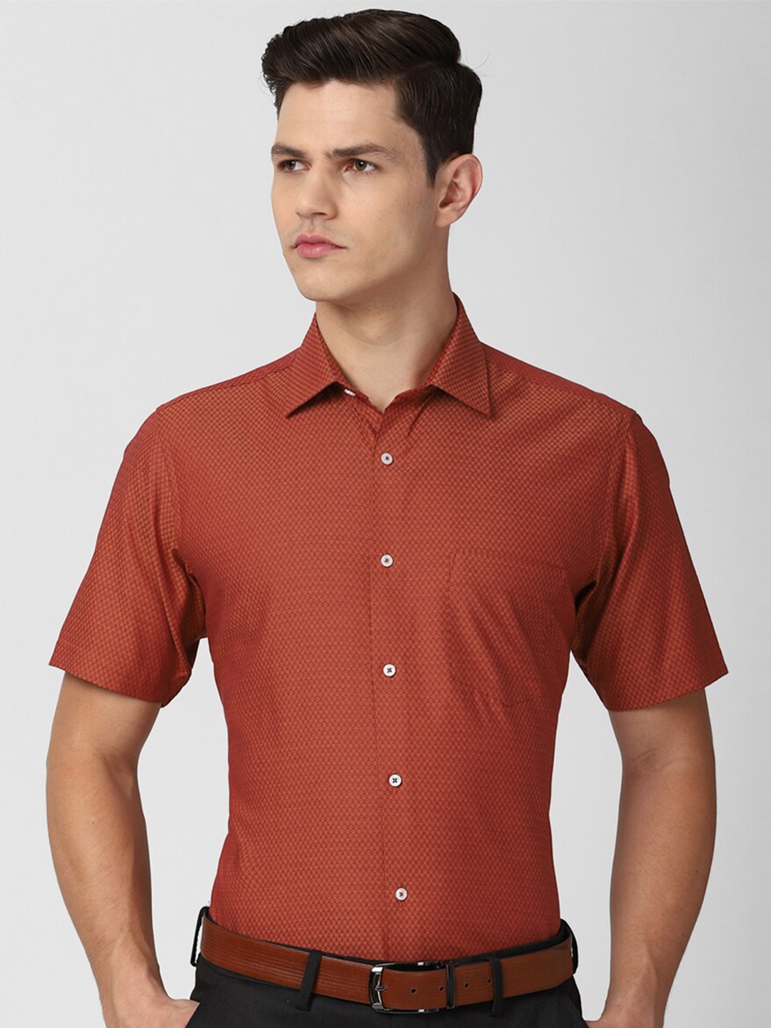 

Van Heusen Men Rust Printed Cotton Formal Shirt