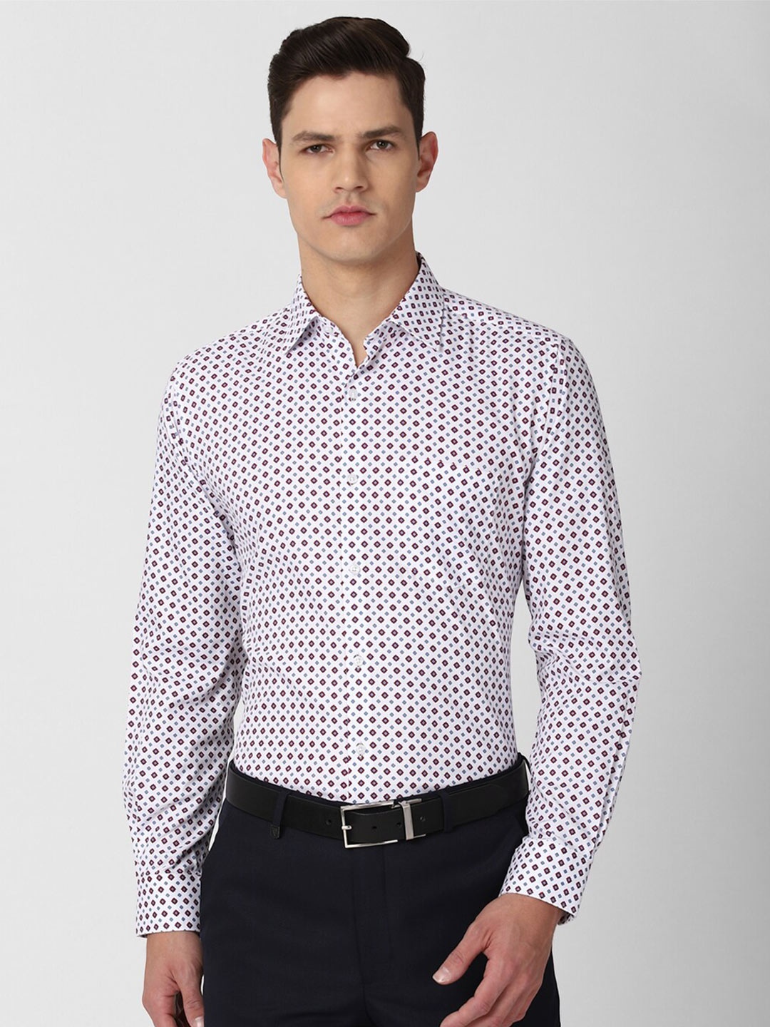 

Van Heusen Men White Printed Cotton Formal Shirt