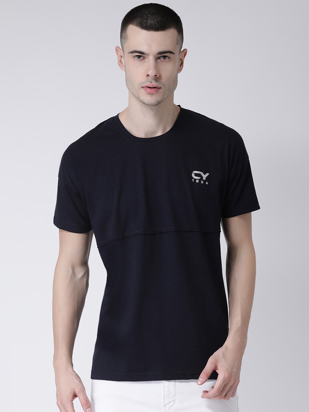 

Club York Men Navy Blue Cotton T-shirt