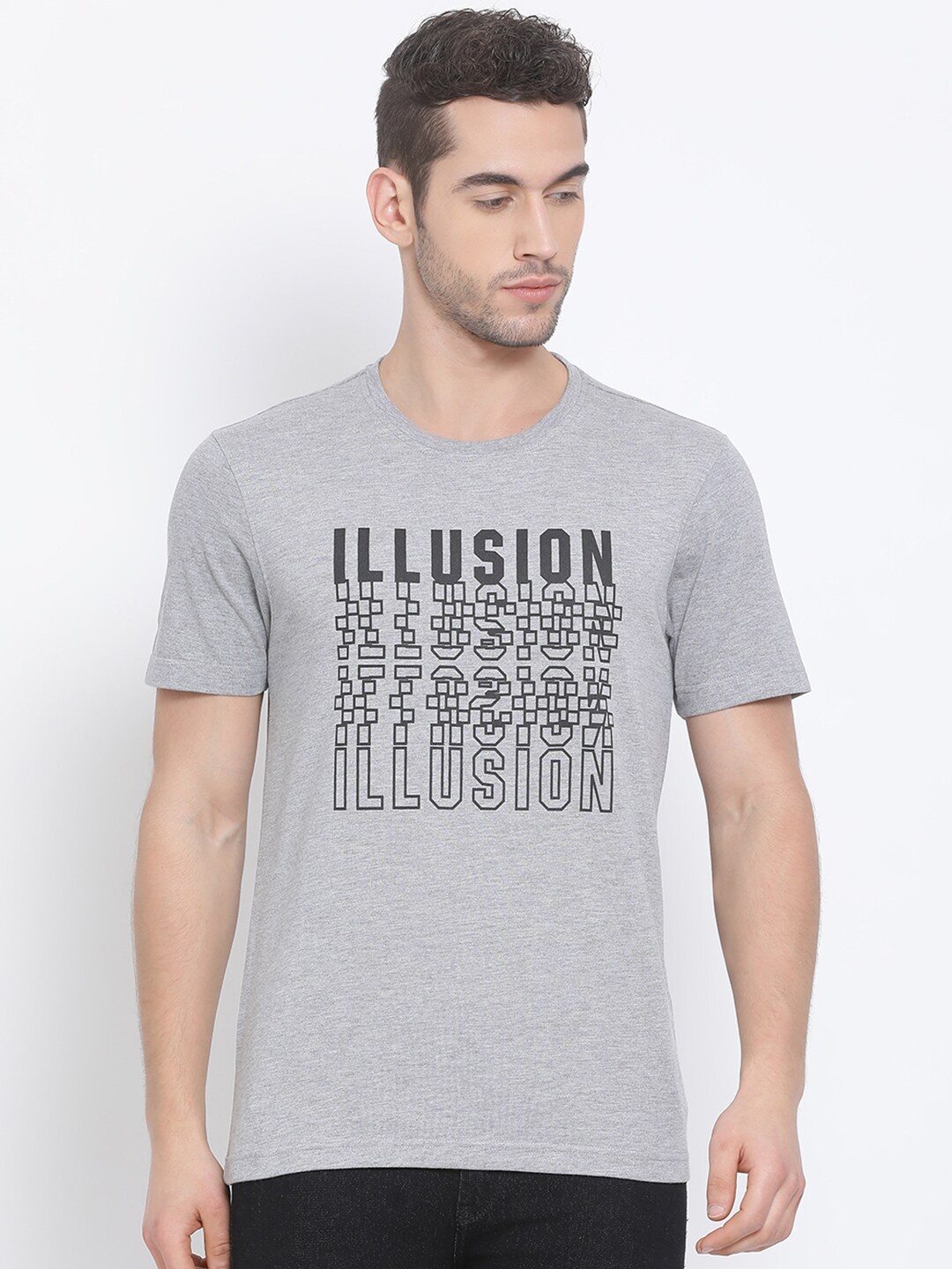 

Club York Men Grey Typography Printed T-shirt