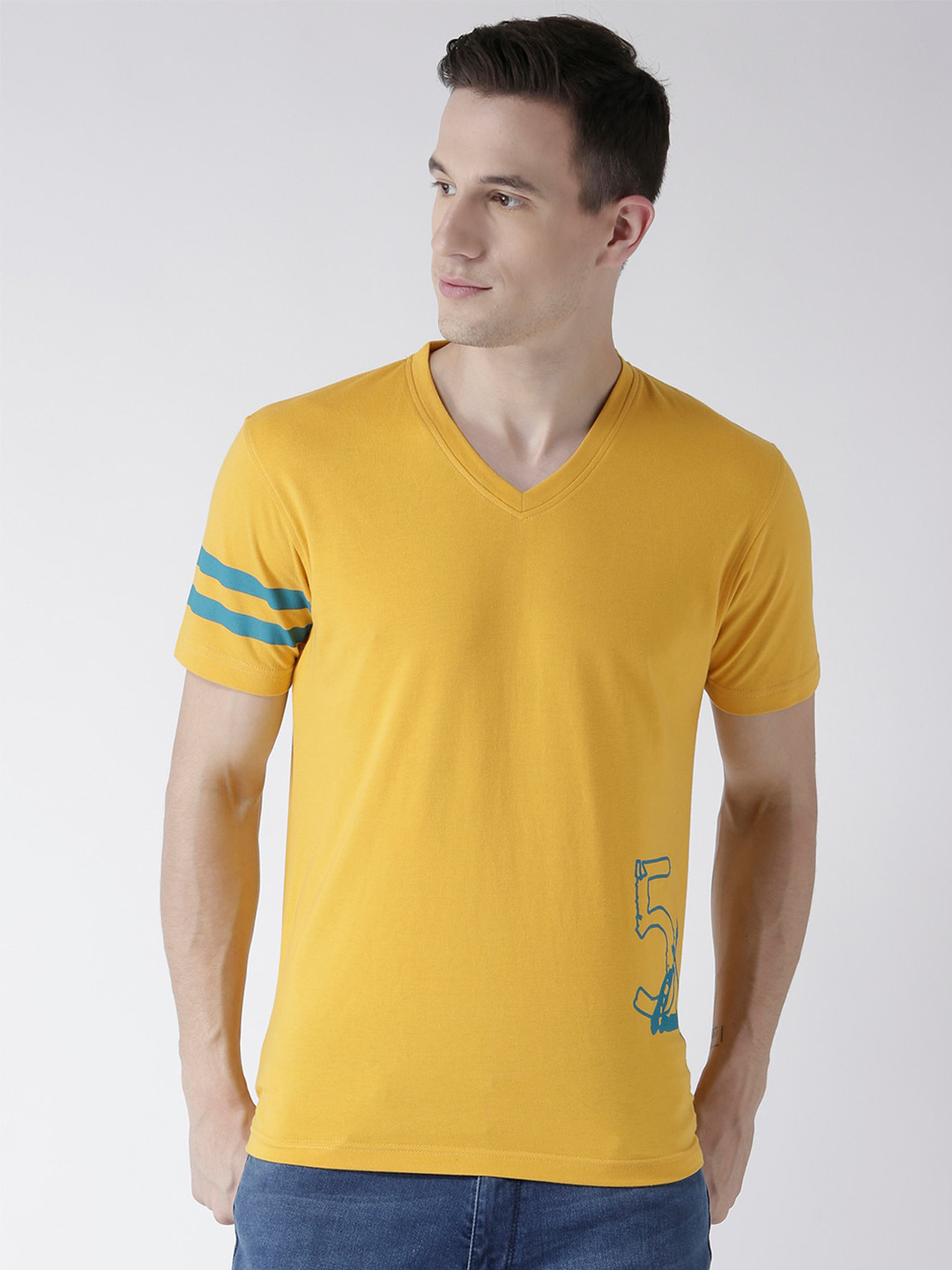 

Club York Men Yellow Varsity V-Neck T-shirt