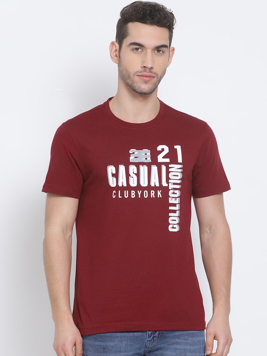 

Club York Men Maroon Typography Printed T-shirt