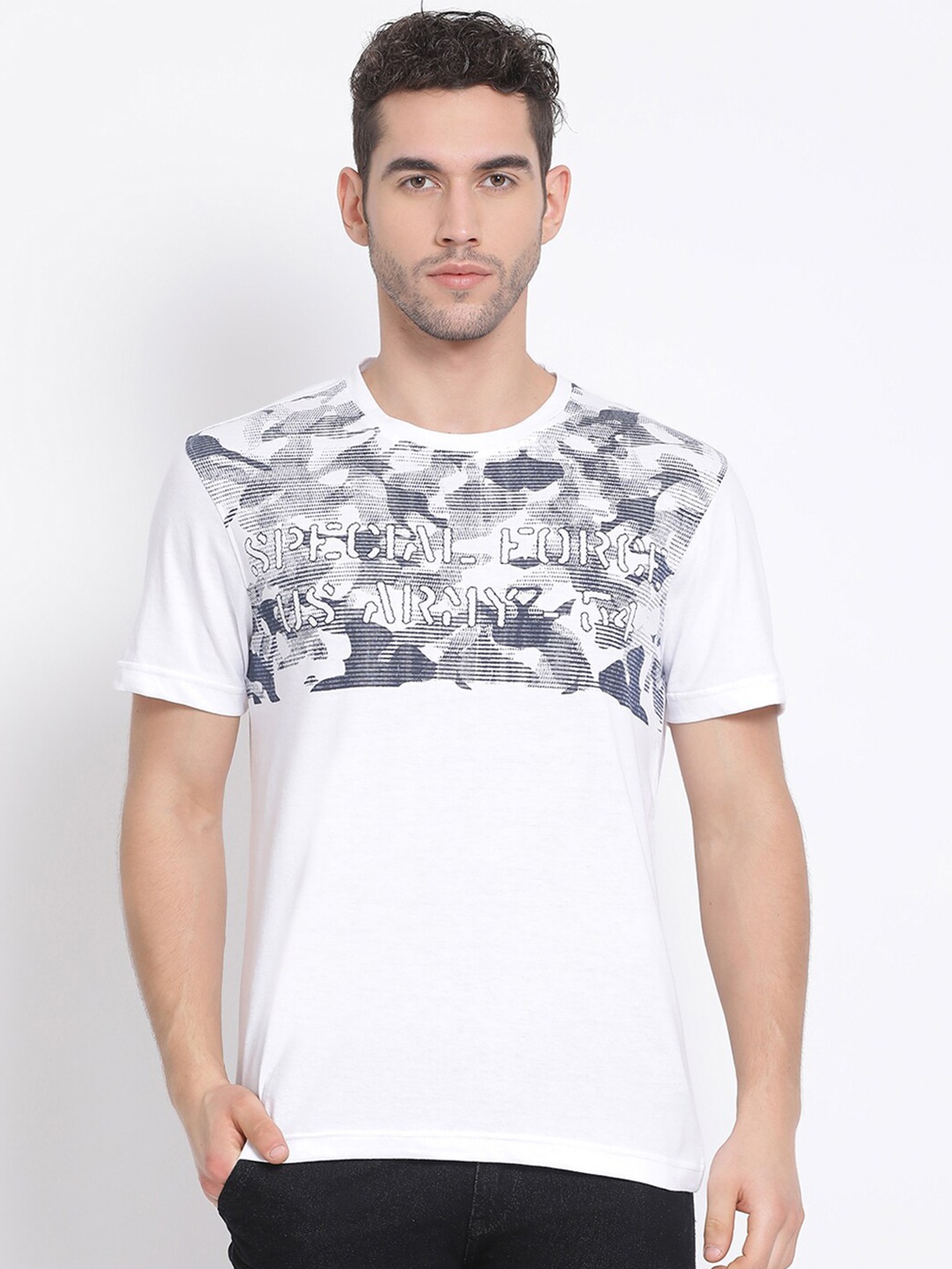 

Club York Men White & Grey Printed T-shirt