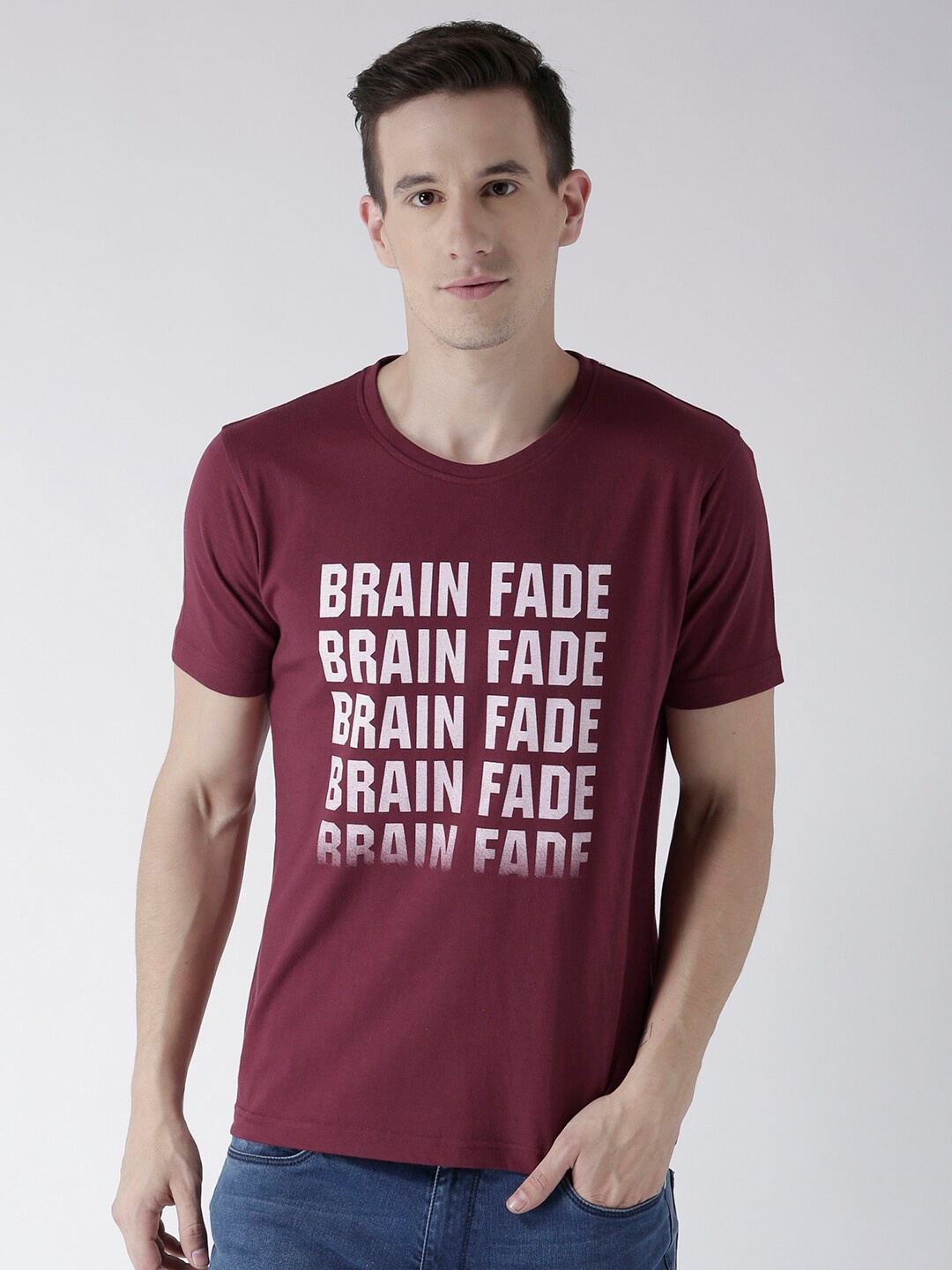 

Club York Men Burgundy & White Typography Printed T-shirt