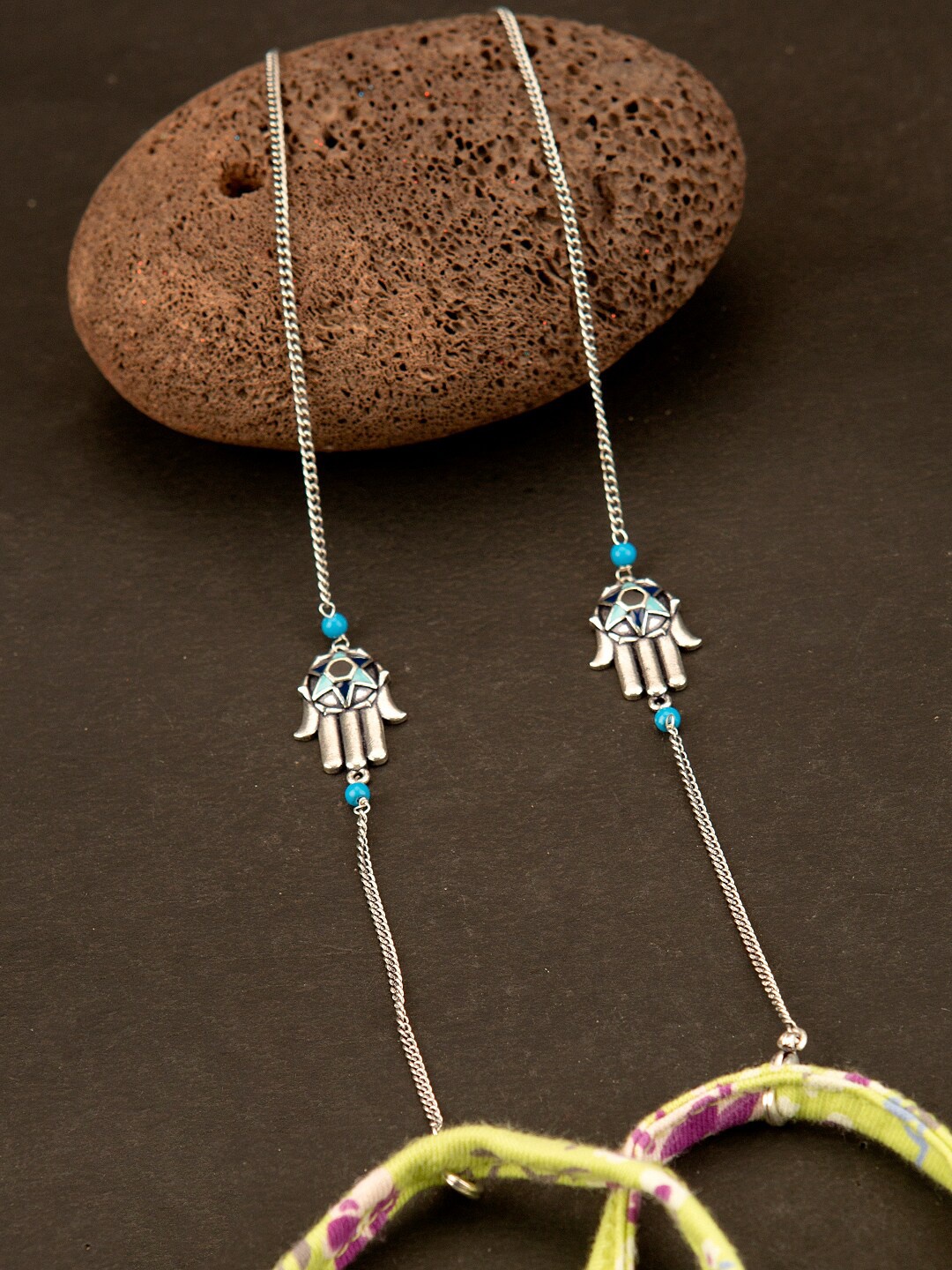 

Voylla Silver-Toned & Blue Brass Silver-Plated Oxidised Chain
