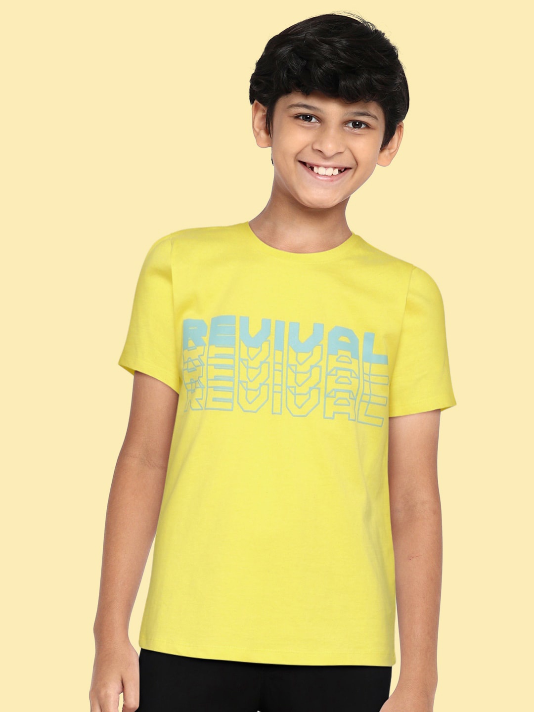 

YK Boys Yellow & Green Typography Printed Cotton T-shirt
