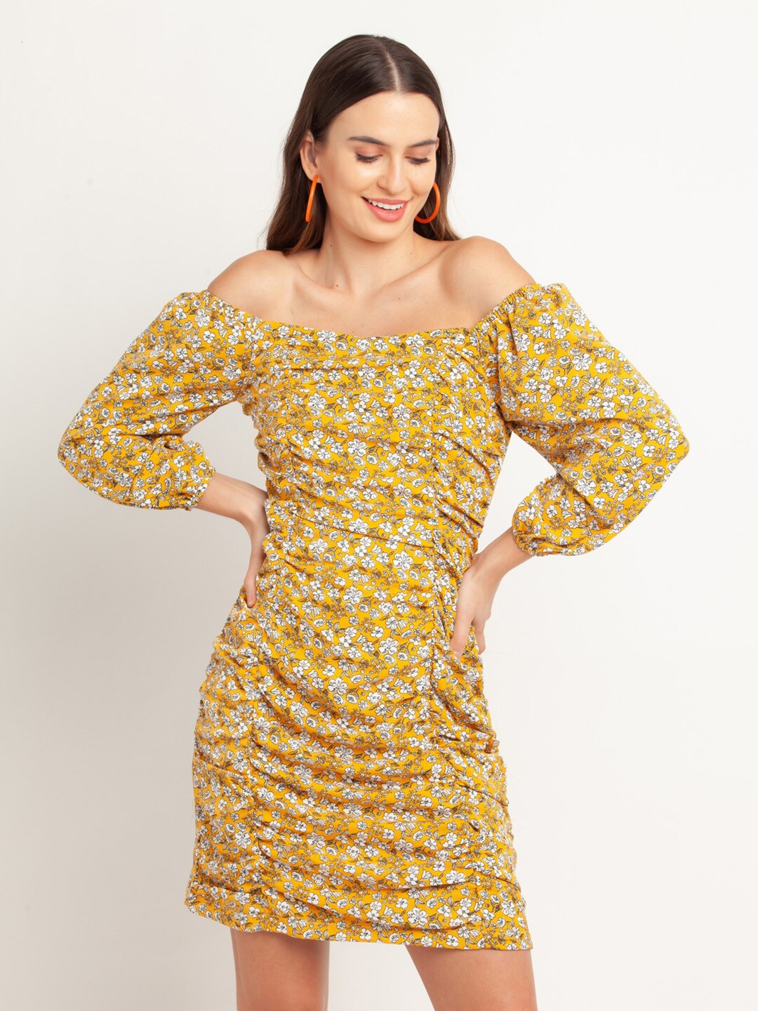 

Zink London Yellow Floral Off-Shoulder Bodycon Dress