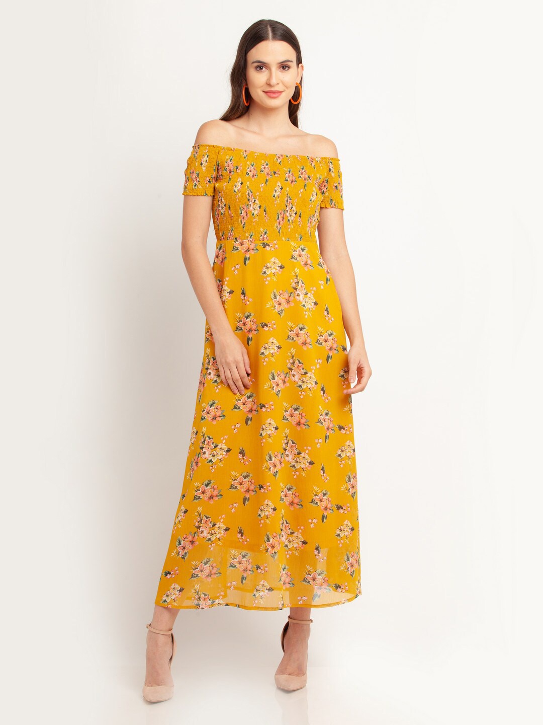 

Zink London Yellow Floral Off-Shoulder Maxi Dress