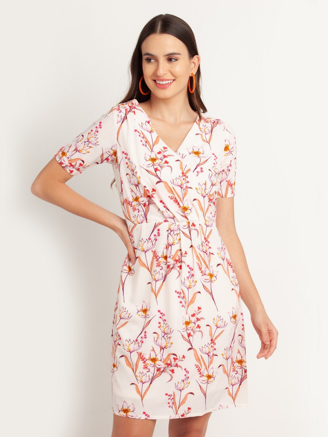 

Zink London Women Off White & Red Floral Printed Dress