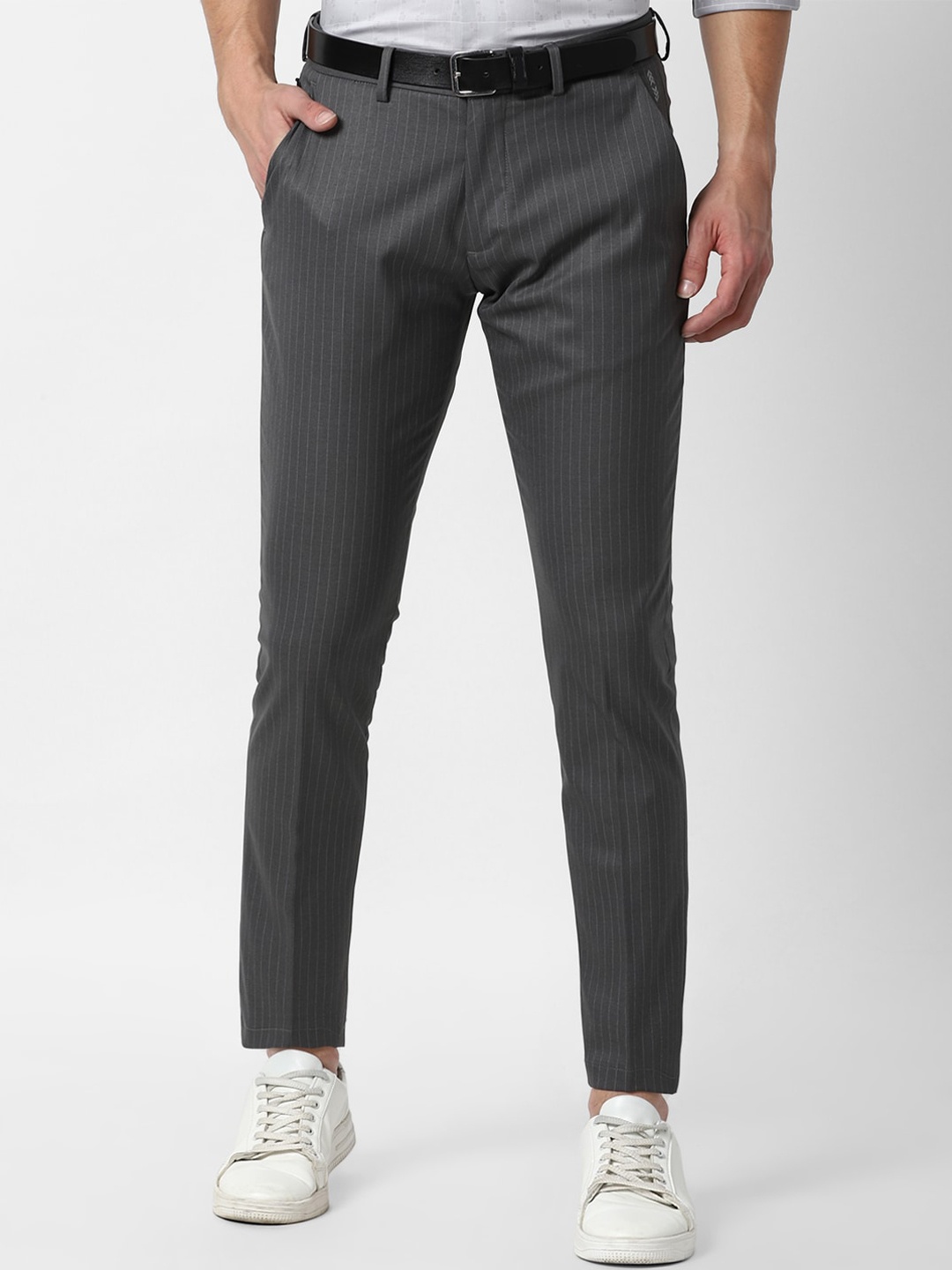 

Louis Philippe Sport Men Grey Striped Slim Fit Formal Trousers