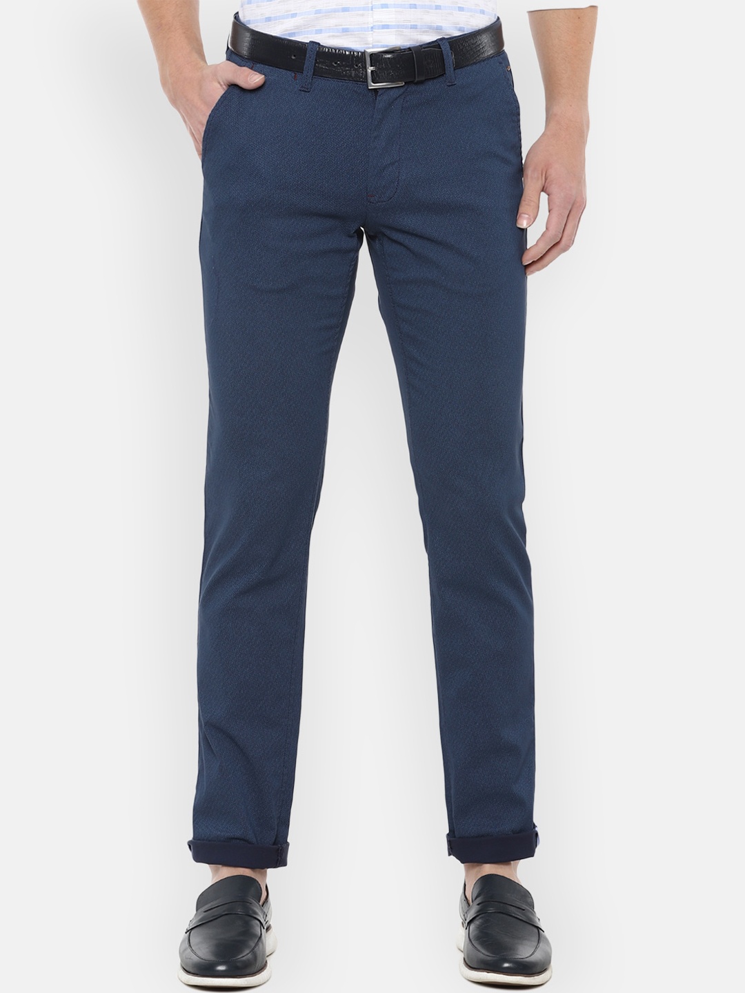 

Louis Philippe Sport Men Teal Blue Textured Slim Fit Trousers