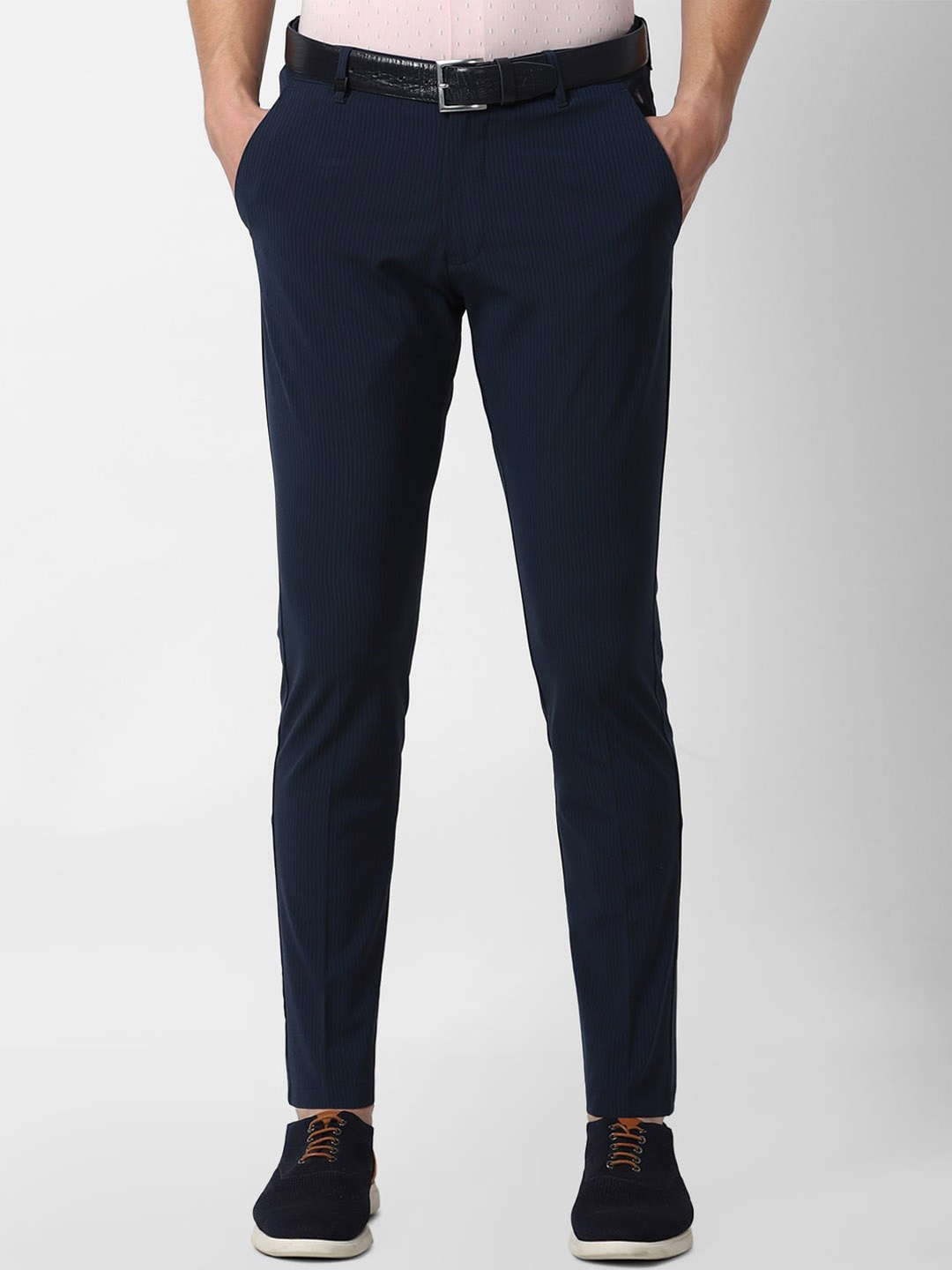 

Louis Philippe Sport Men Navy Blue Self Design Slim Fit Trousers