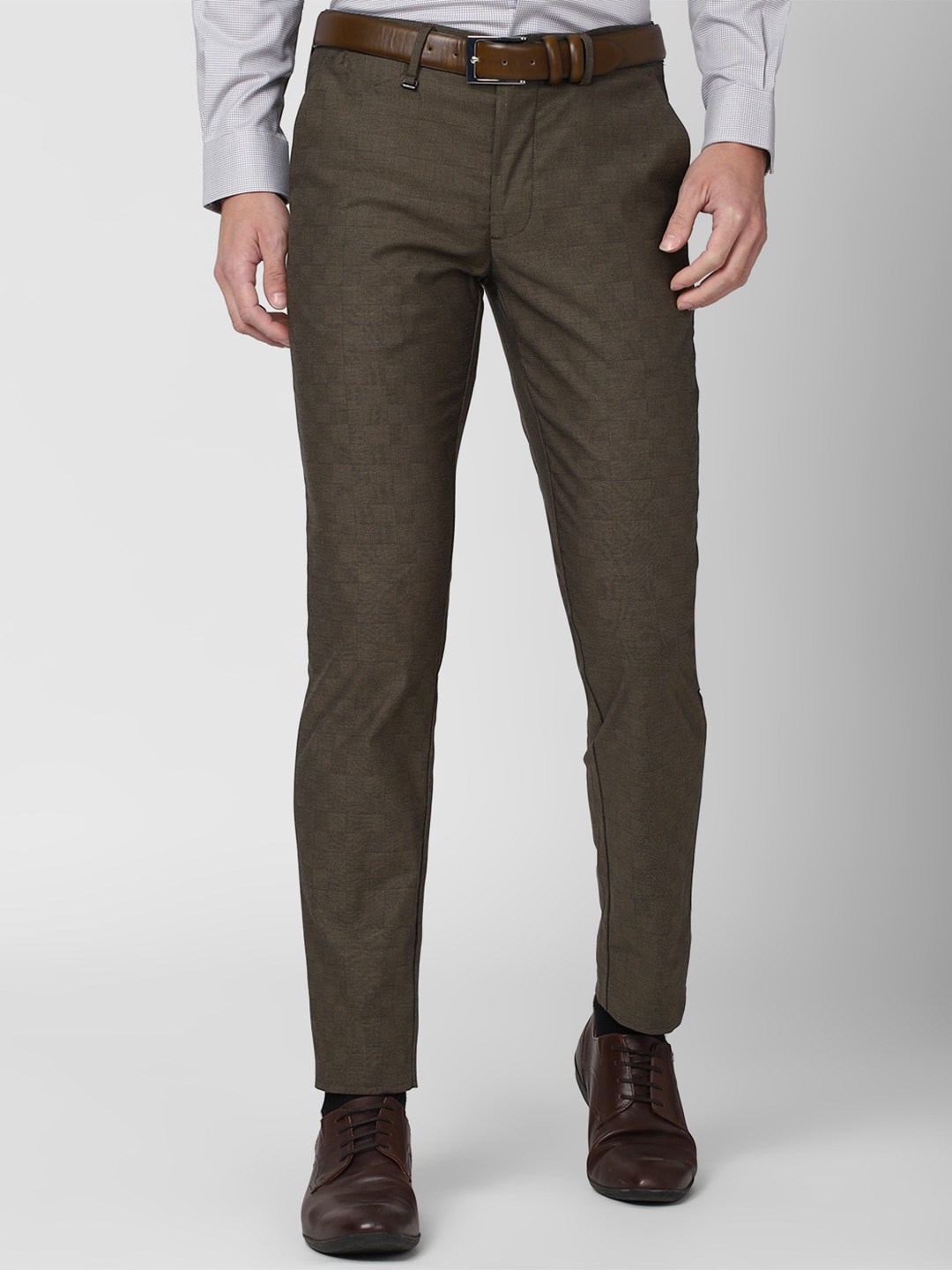 

Van Heusen Men Brown Textured Slim Fit Formal Trousers