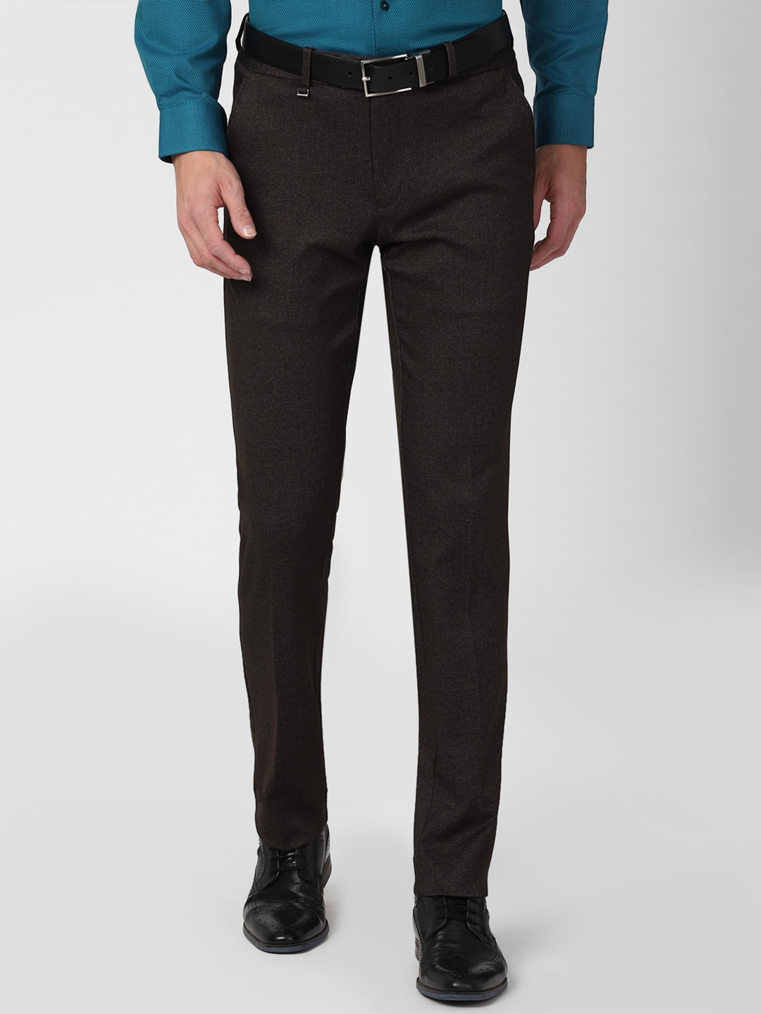 

Van Heusen Men Black Textured Slim Fit Trousers