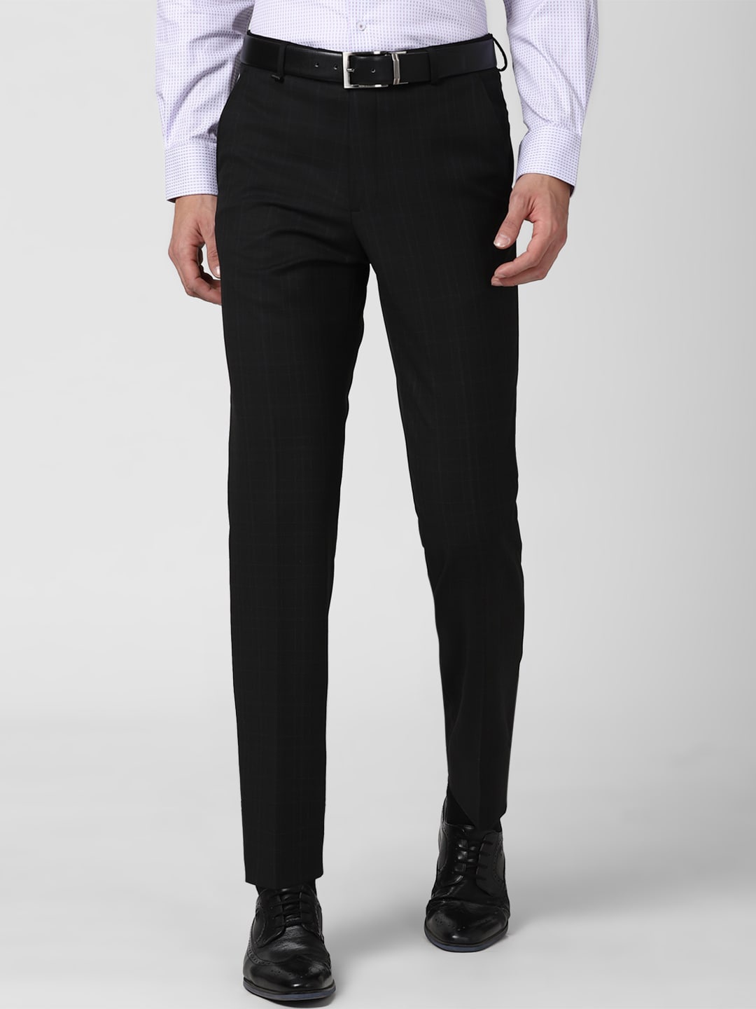 

Van Heusen Men Black Regular Fit Checked Slim Fit Trousers