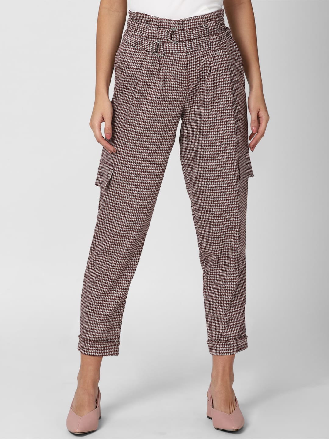 

Van Heusen Woman Women Maroon Checked Pleated Trousers