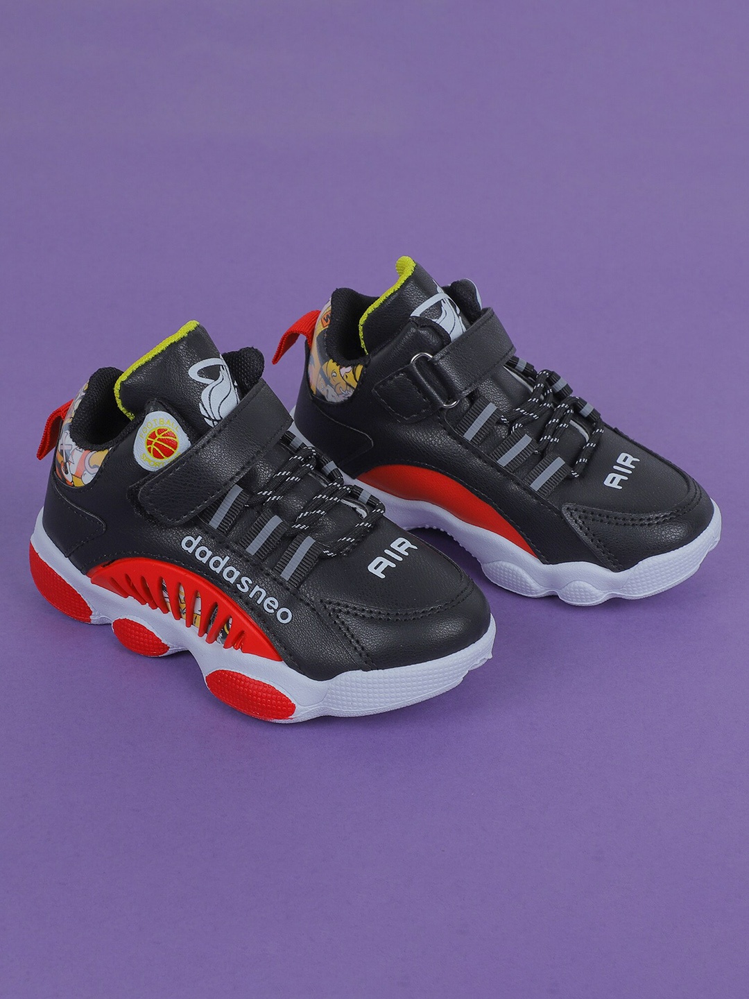 

FEETWELL SHOES Kids Black & Red Colourblocked PU Sneakers