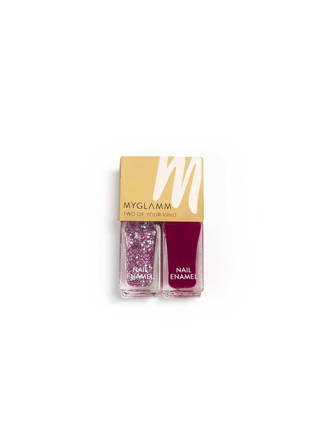 

MyGlamm Two of Your Kind Nail Enamel Duo Glitter Collection - Party Parade, Maroon