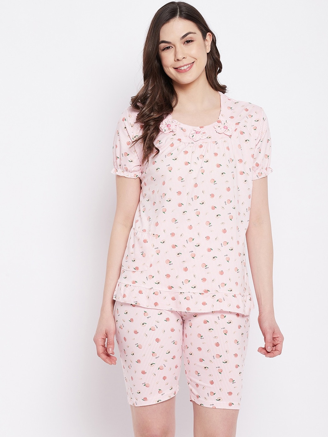 

Camey Women Pink & Green Printed Night Suit