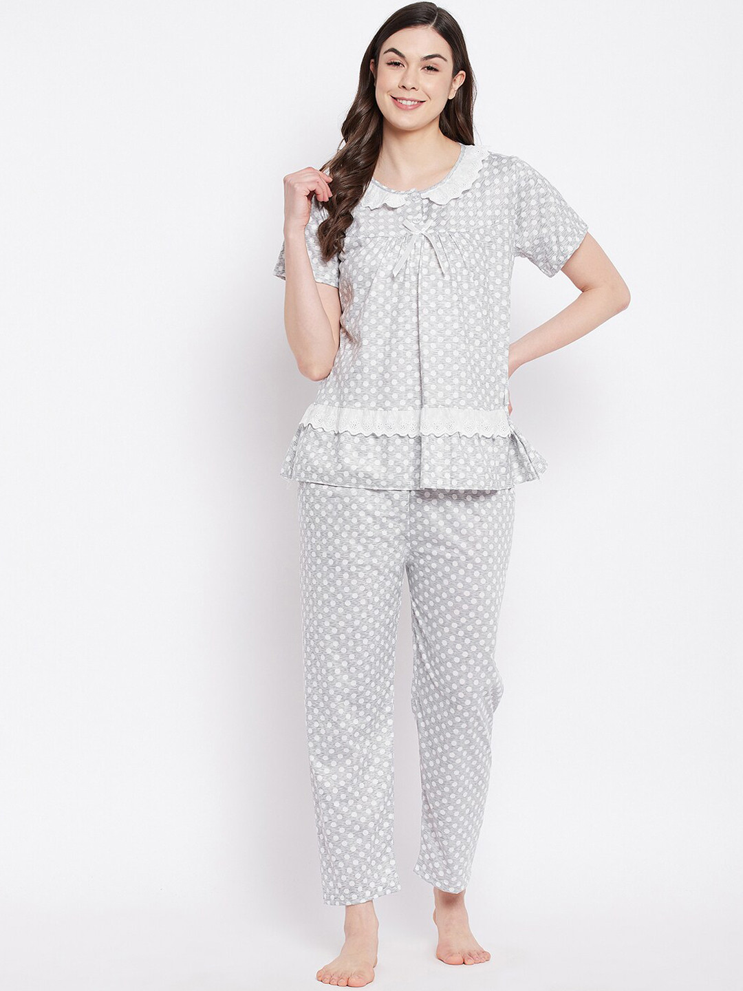 

Camey Women Grey & White Printed Night suit