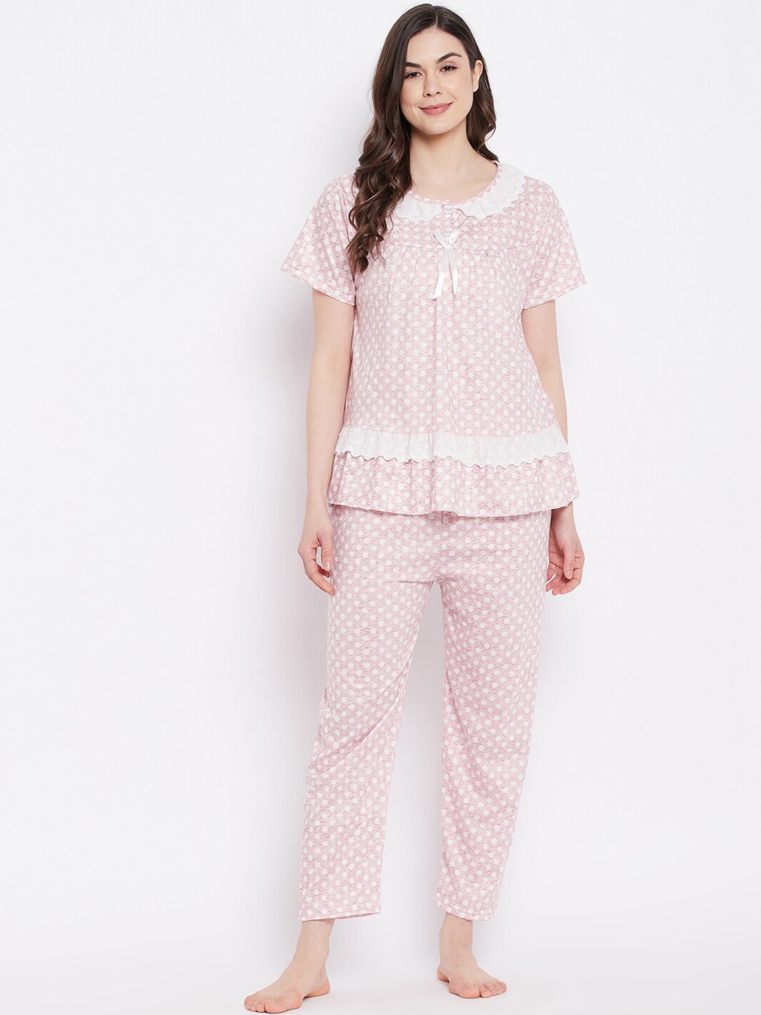 

Camey Women Pink & Off White Printed Night Suit