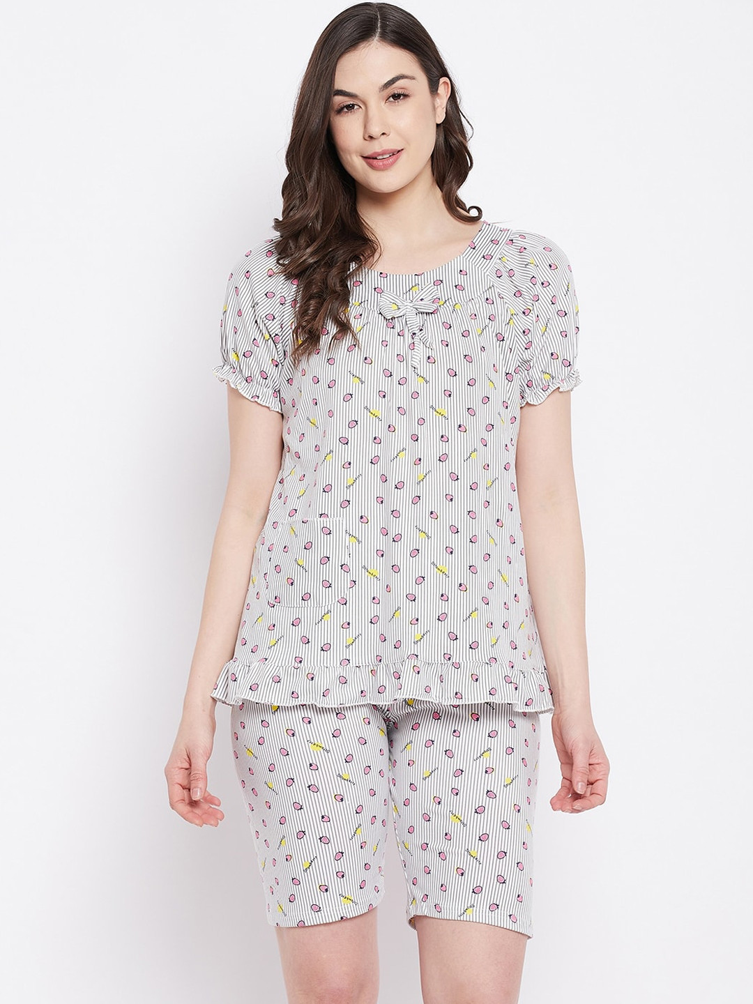

Camey Women Grey & Pink Printed Night suit