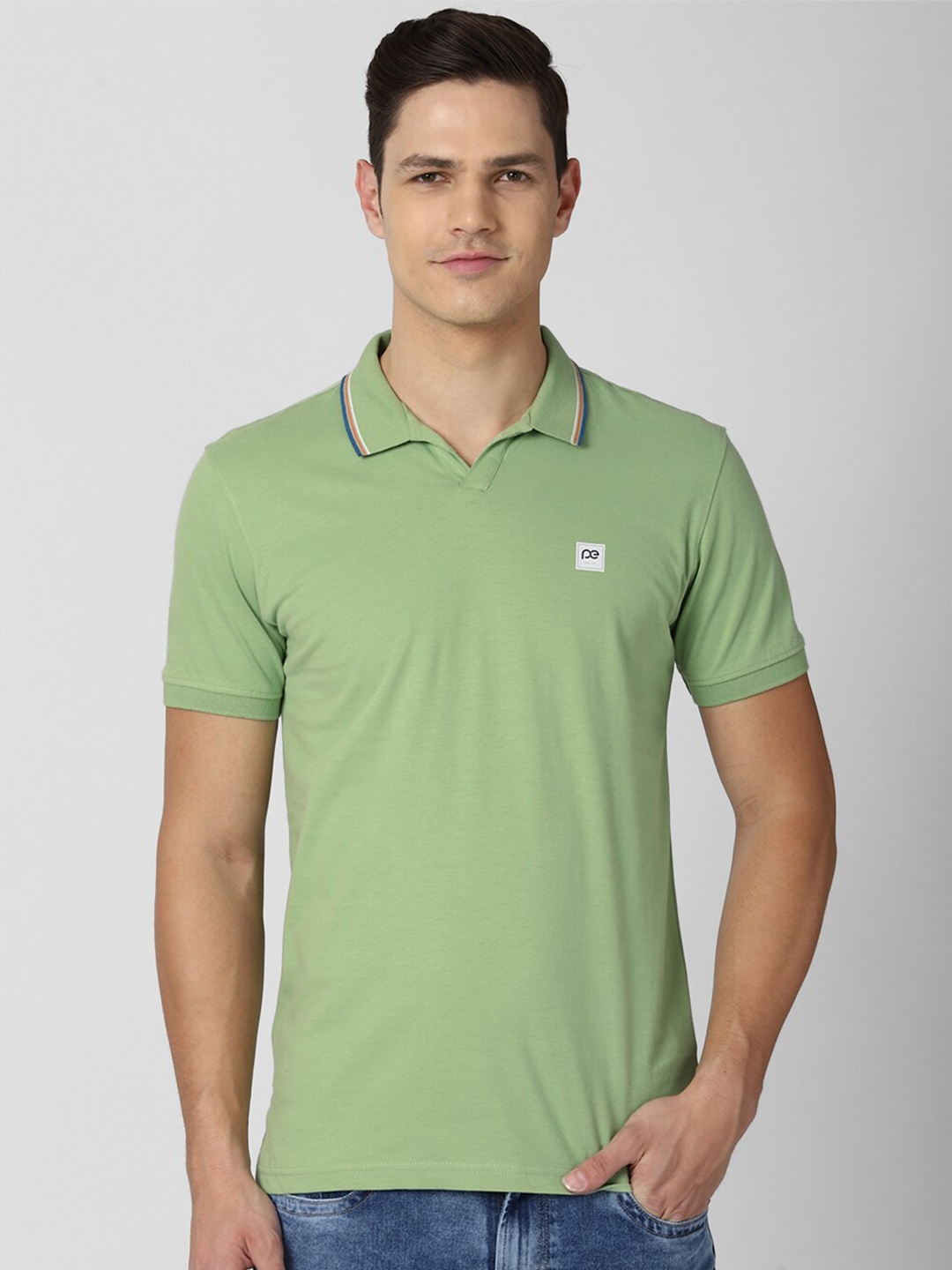 

Peter England Casuals Men Green Polo Collar Cotton Slim Fit T-shirt