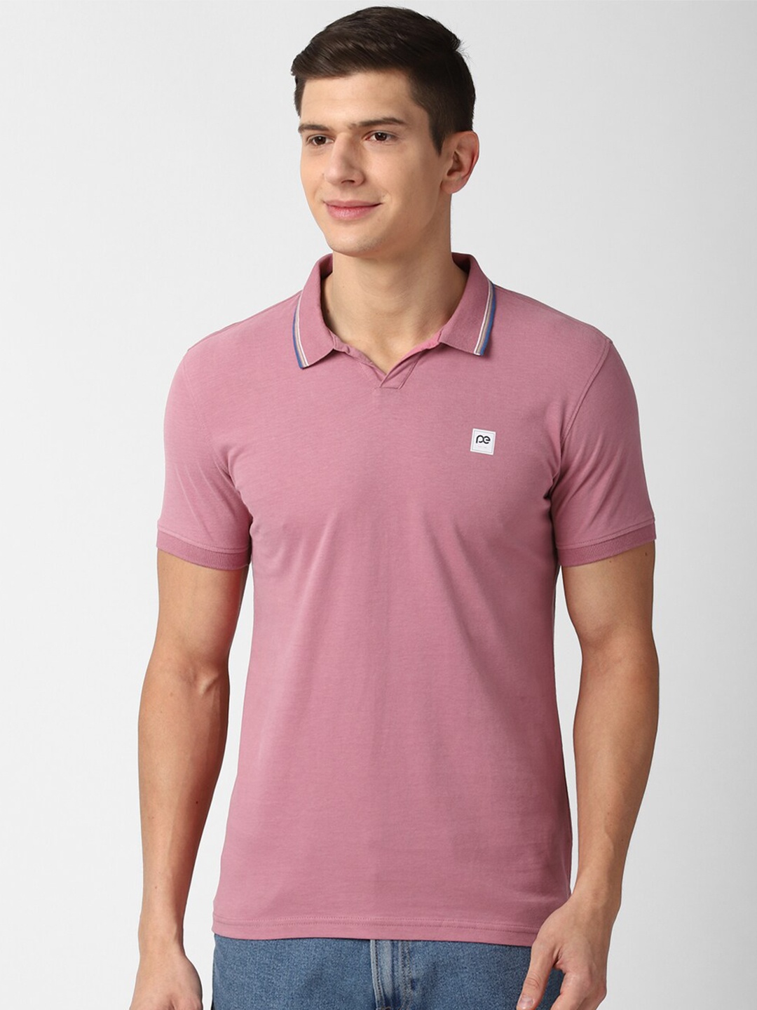 

Peter England Casuals Men Pink Polo Collar Slim Fit Pure Cotton T-shirt