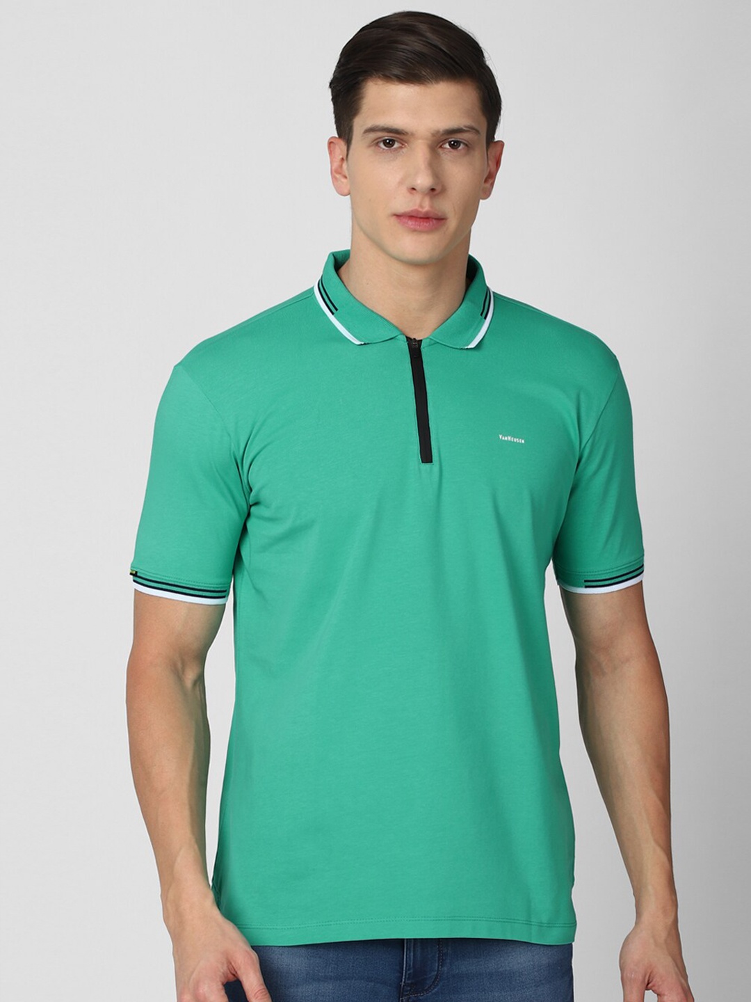 

Van Heusen Men Sea Green Polo Collar Cotton T-shirt