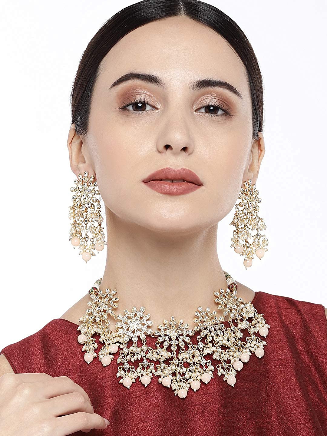 

AccessHer Gold-Plated Pink Kundan Studded Jewellery Set