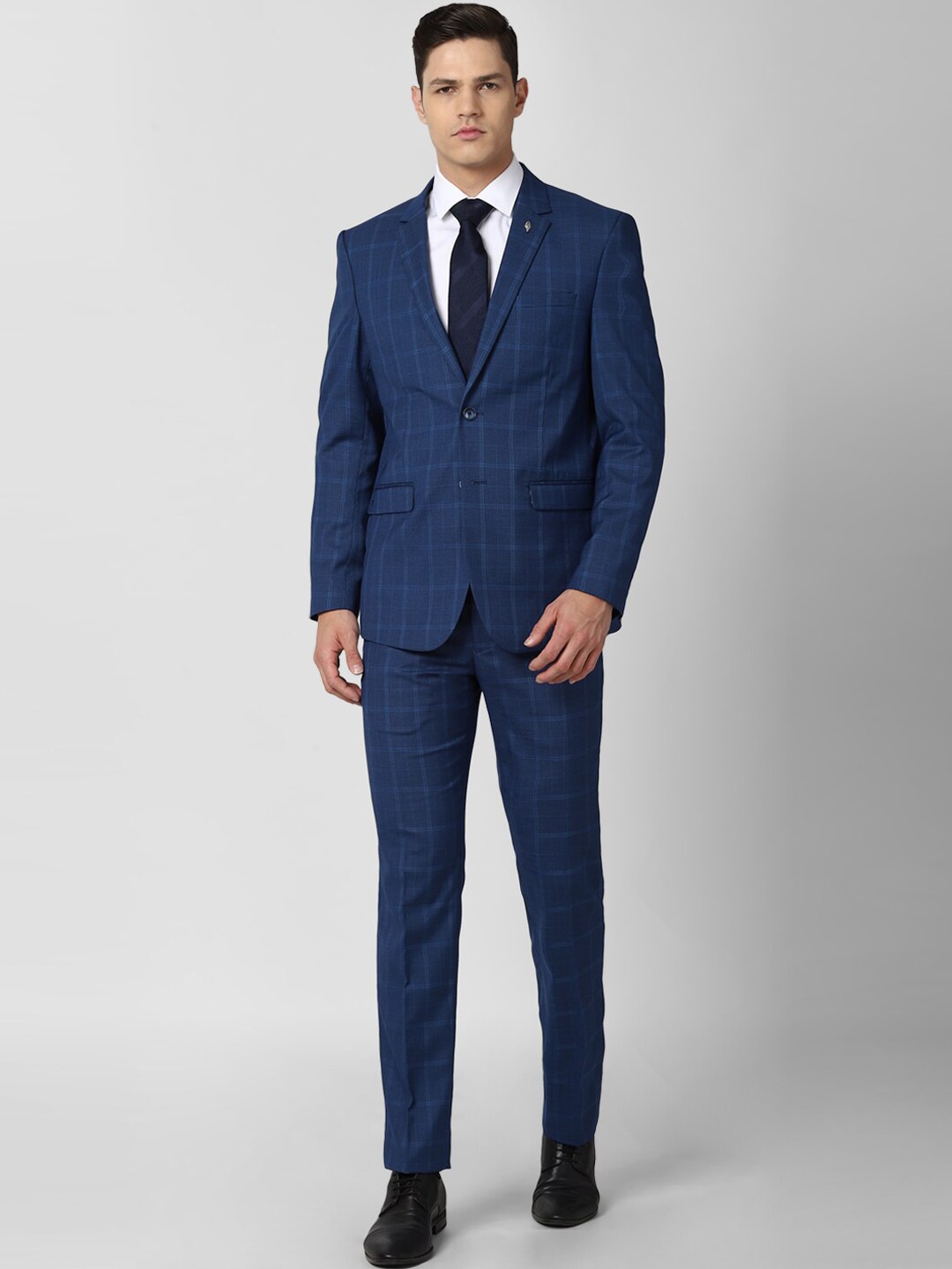 

Van Heusen Men Navy Blue Checked Slim Fit Single-Breasted Formal Suit