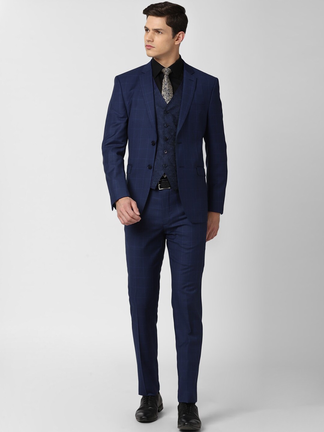 

Van Heusen Men Navy Blue Checked Slim-Fit 3-Piece Formal Suit